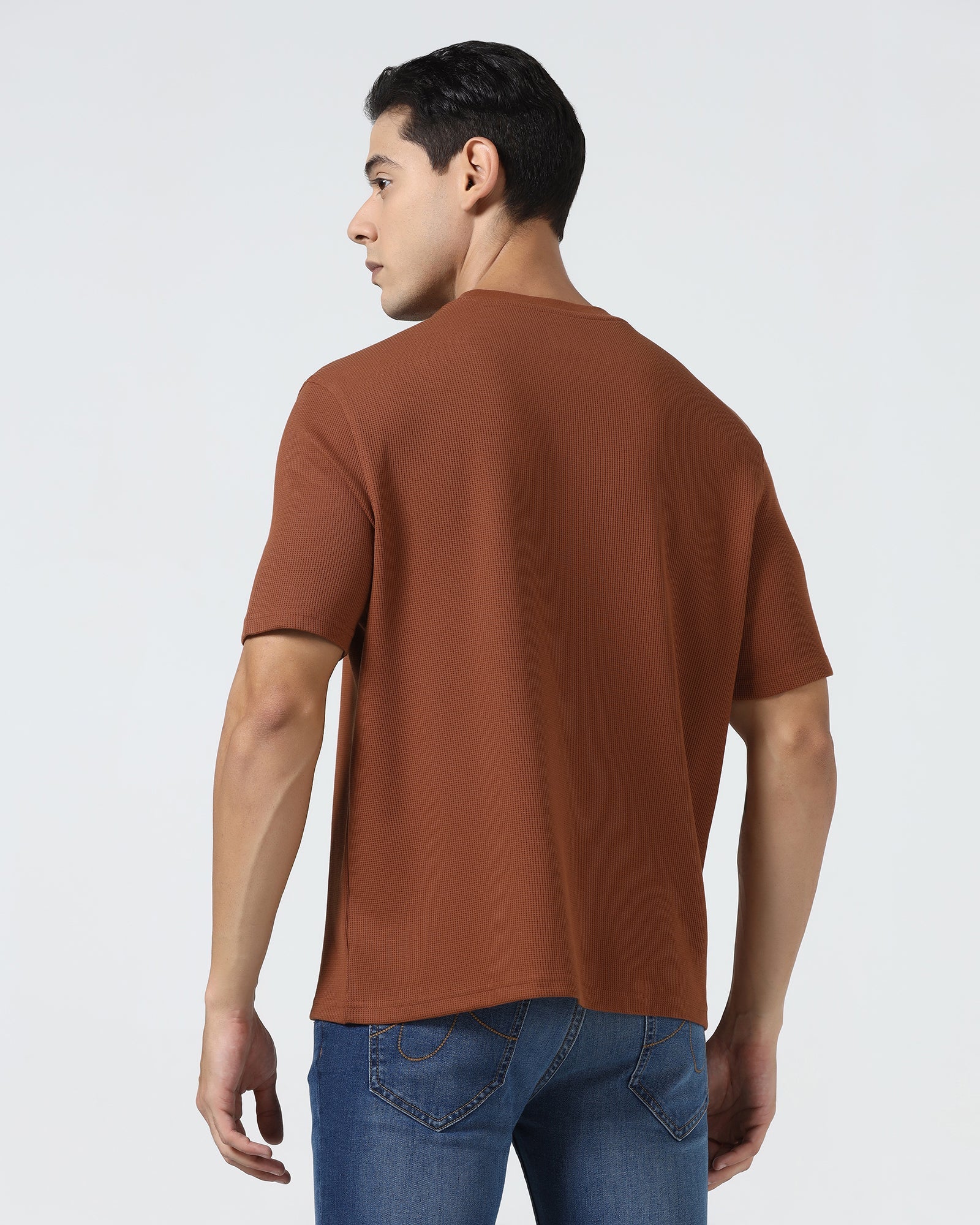 Mid Brown Crew Neck Textured T-Shirt - Lord