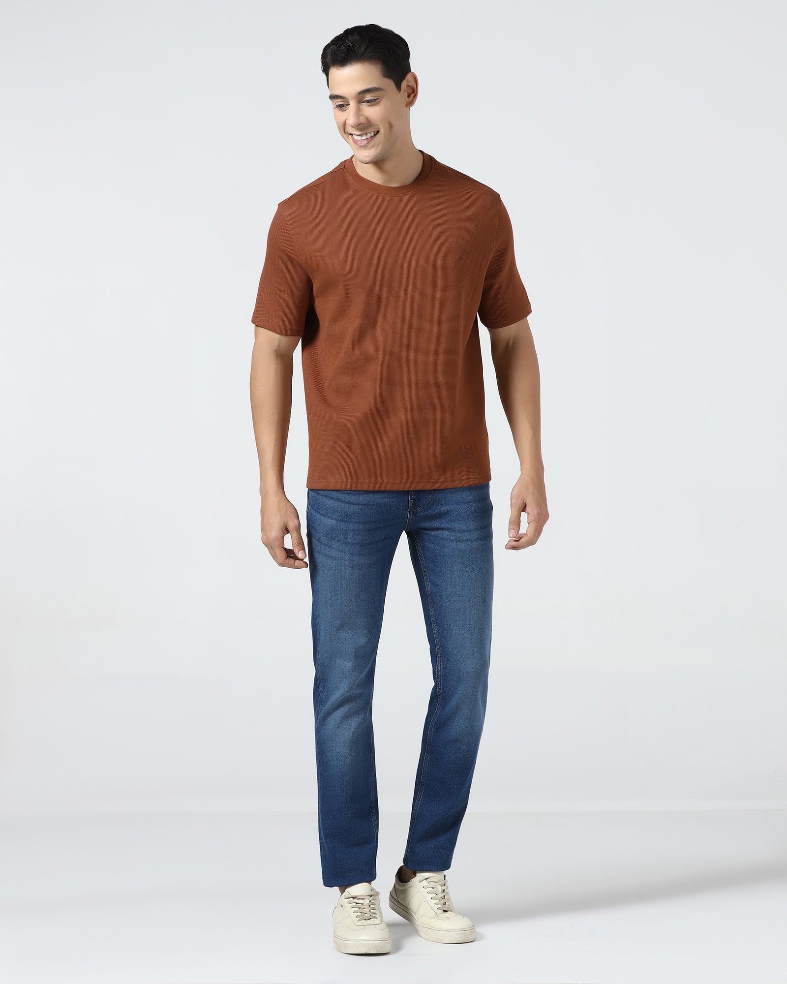 Mid Brown Crew Neck Textured T-Shirt - Lord