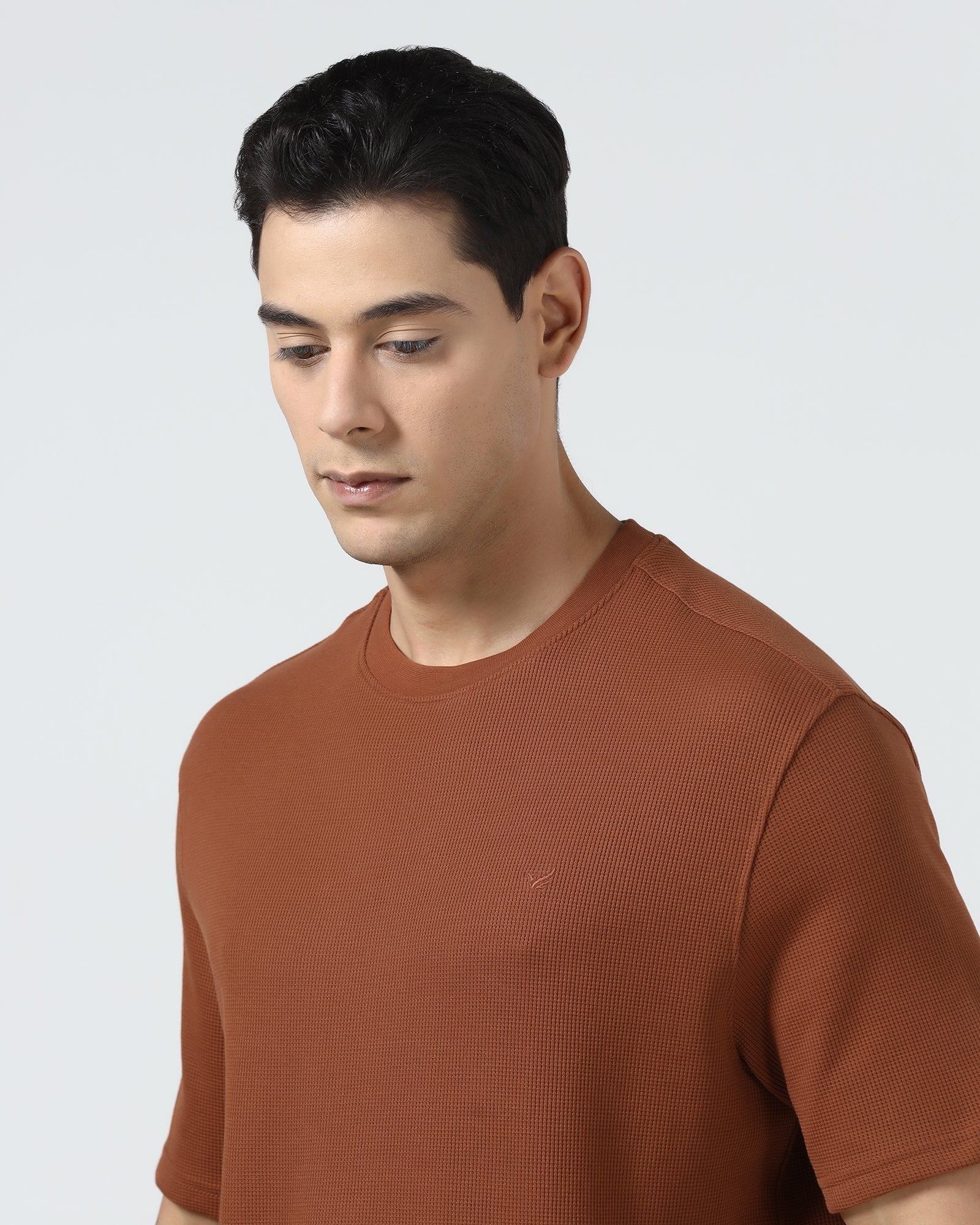 Mid Brown Crew Neck Textured T-Shirt - Lord