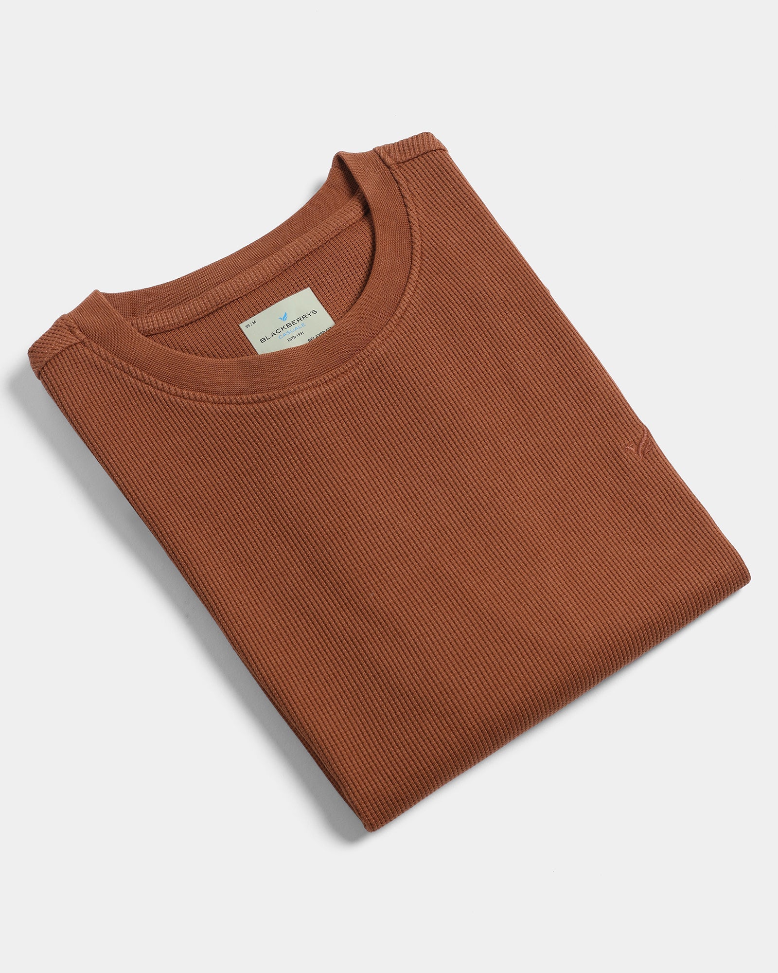 Mid Brown Crew Neck Textured T-Shirt - Lord
