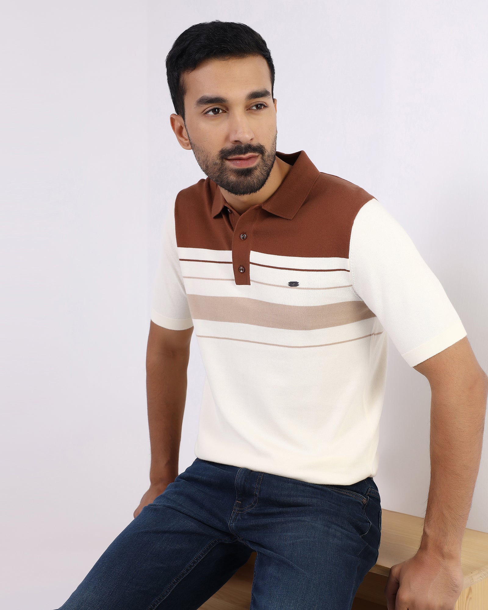 Mid Brown Stripe Polo - Aurora