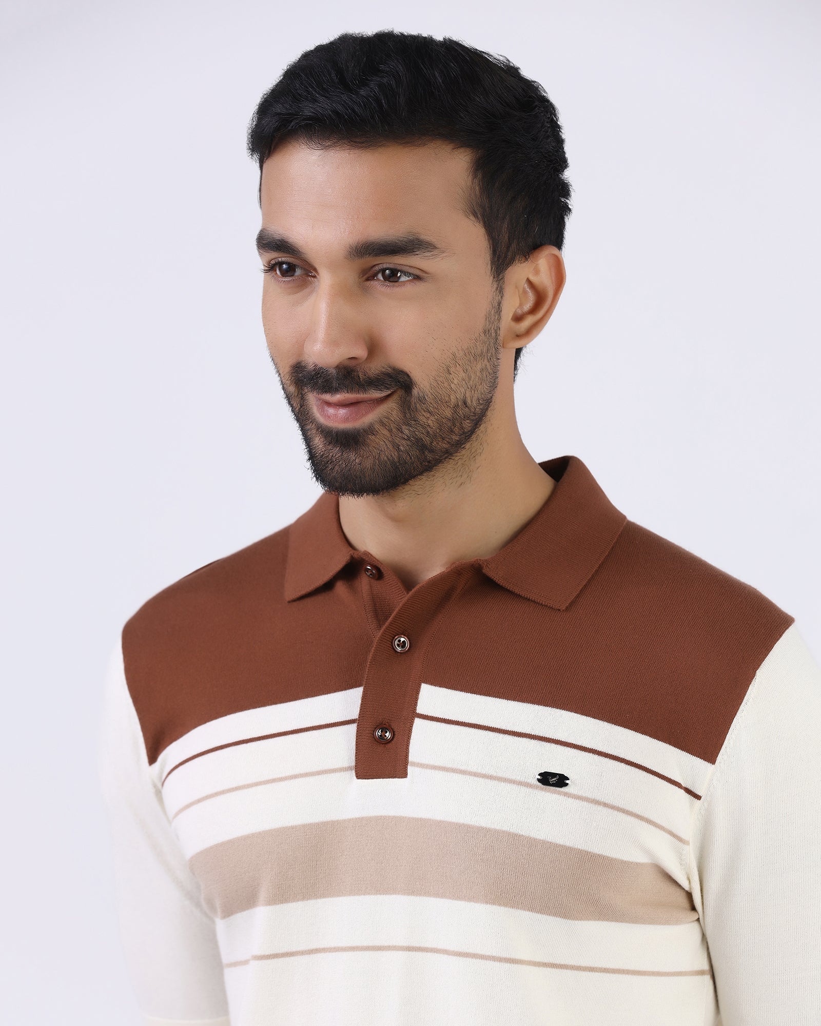 Mid Brown Stripe Polo - Aurora
