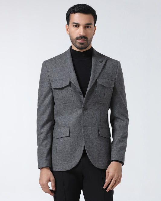 Mid Grey Solid Blazer - Bacardi