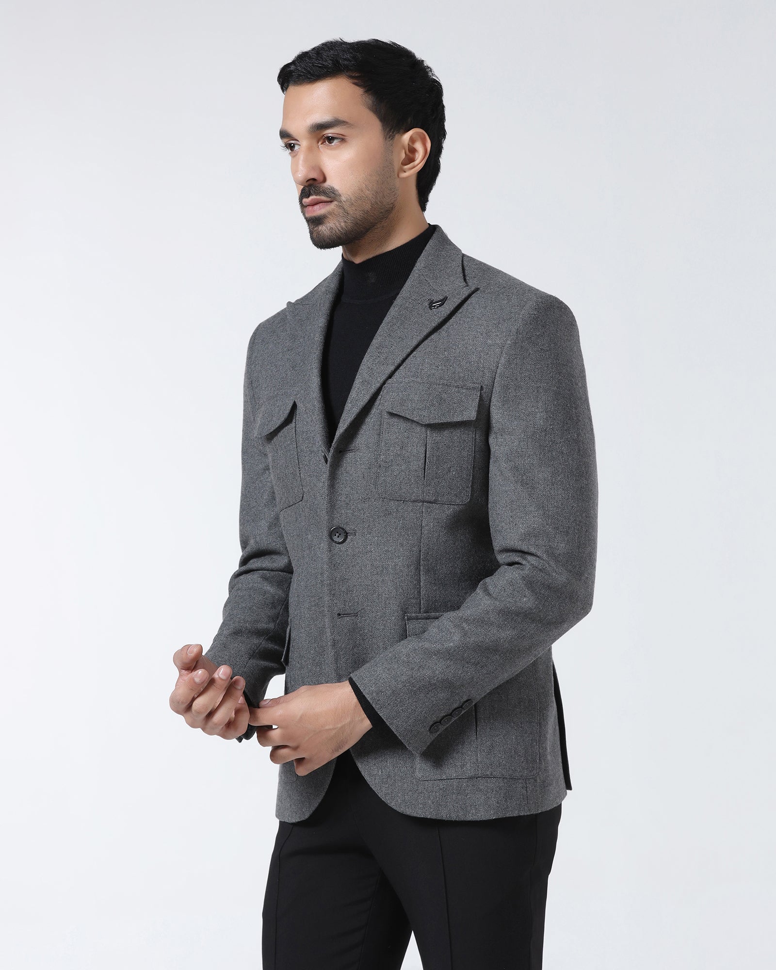Mid Grey Solid Blazer - Bacardi