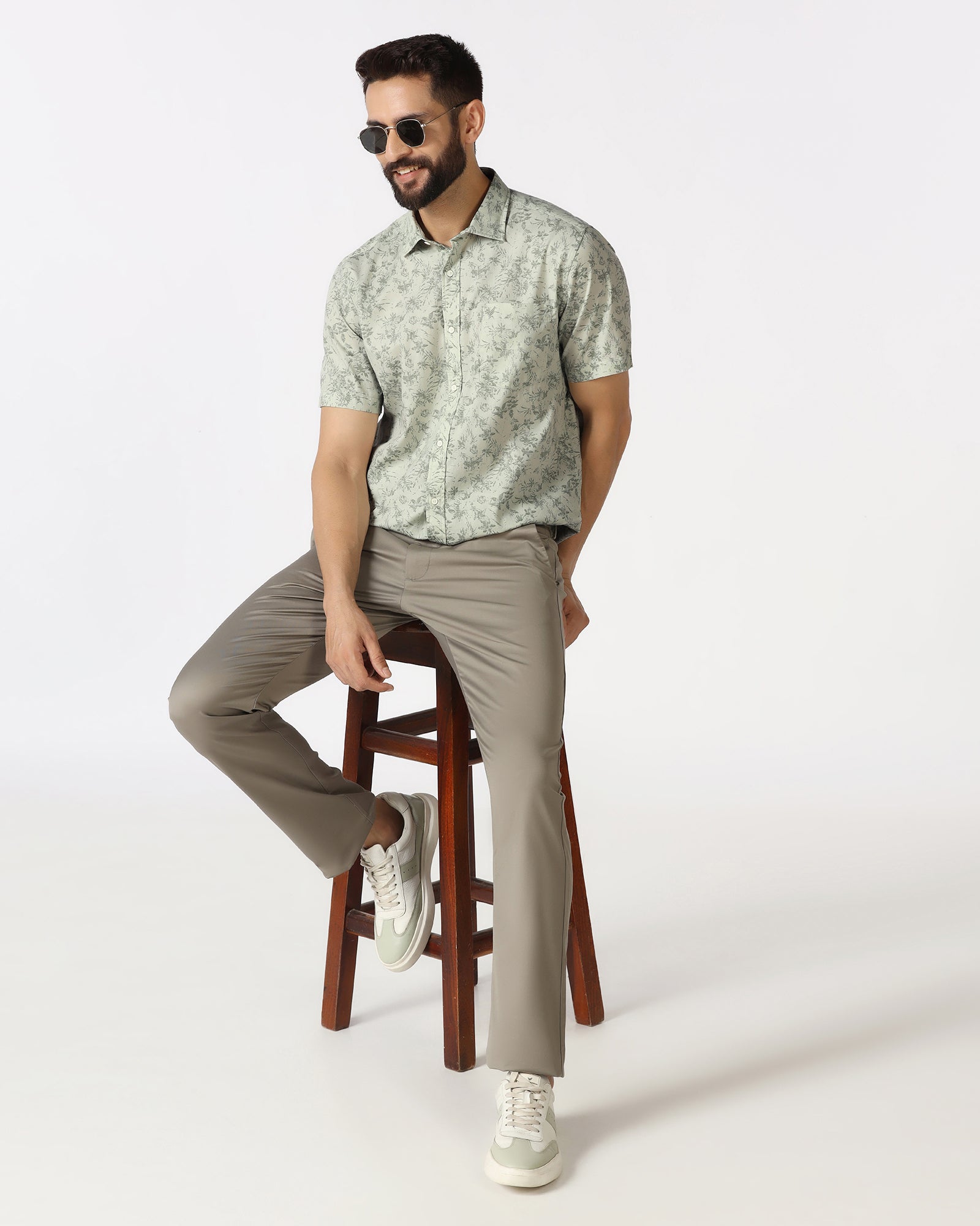 Mint Half Sleeve Printed Shirt - Holten