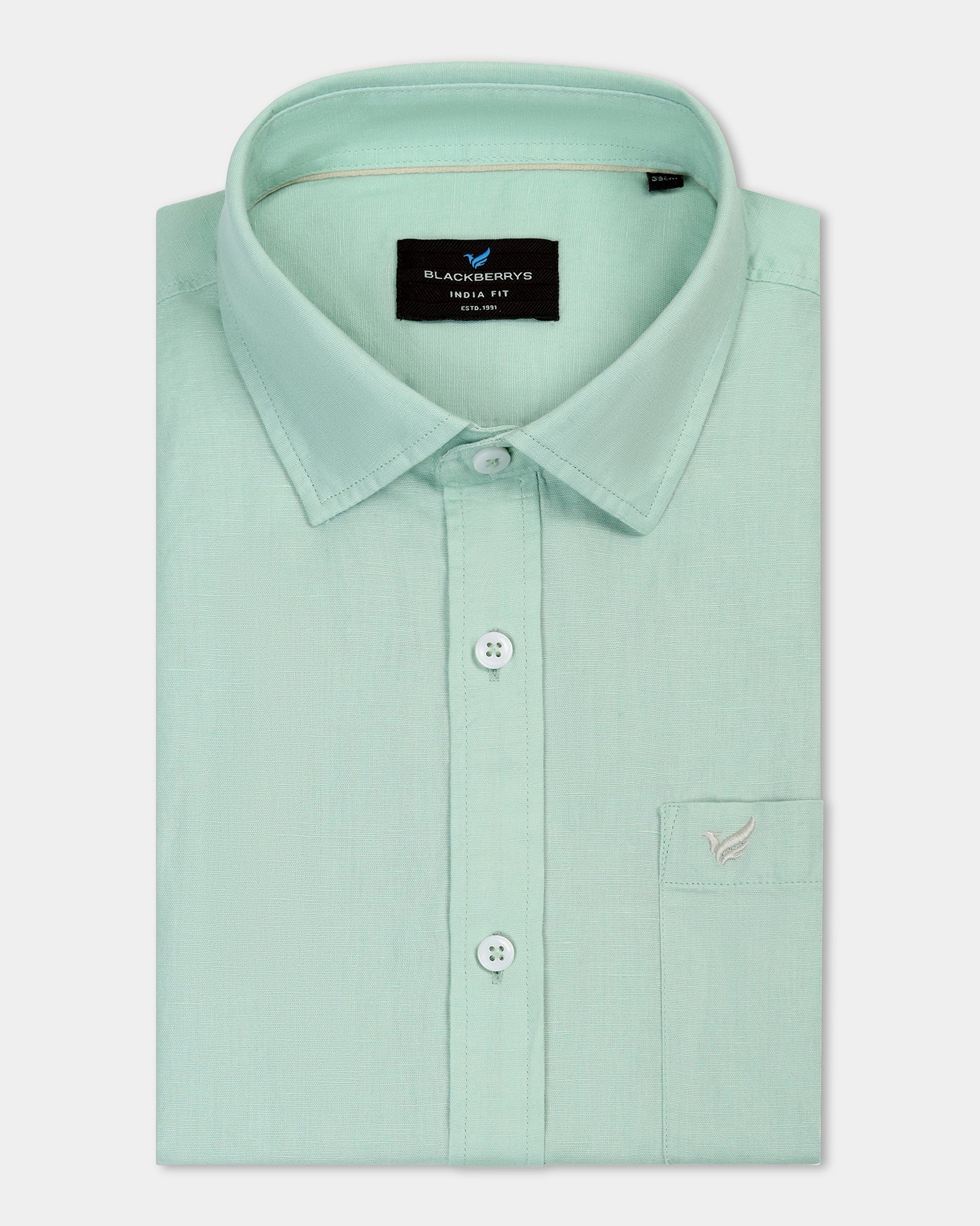 Mint Half Sleeve Linen Solid Shirt - Cleo