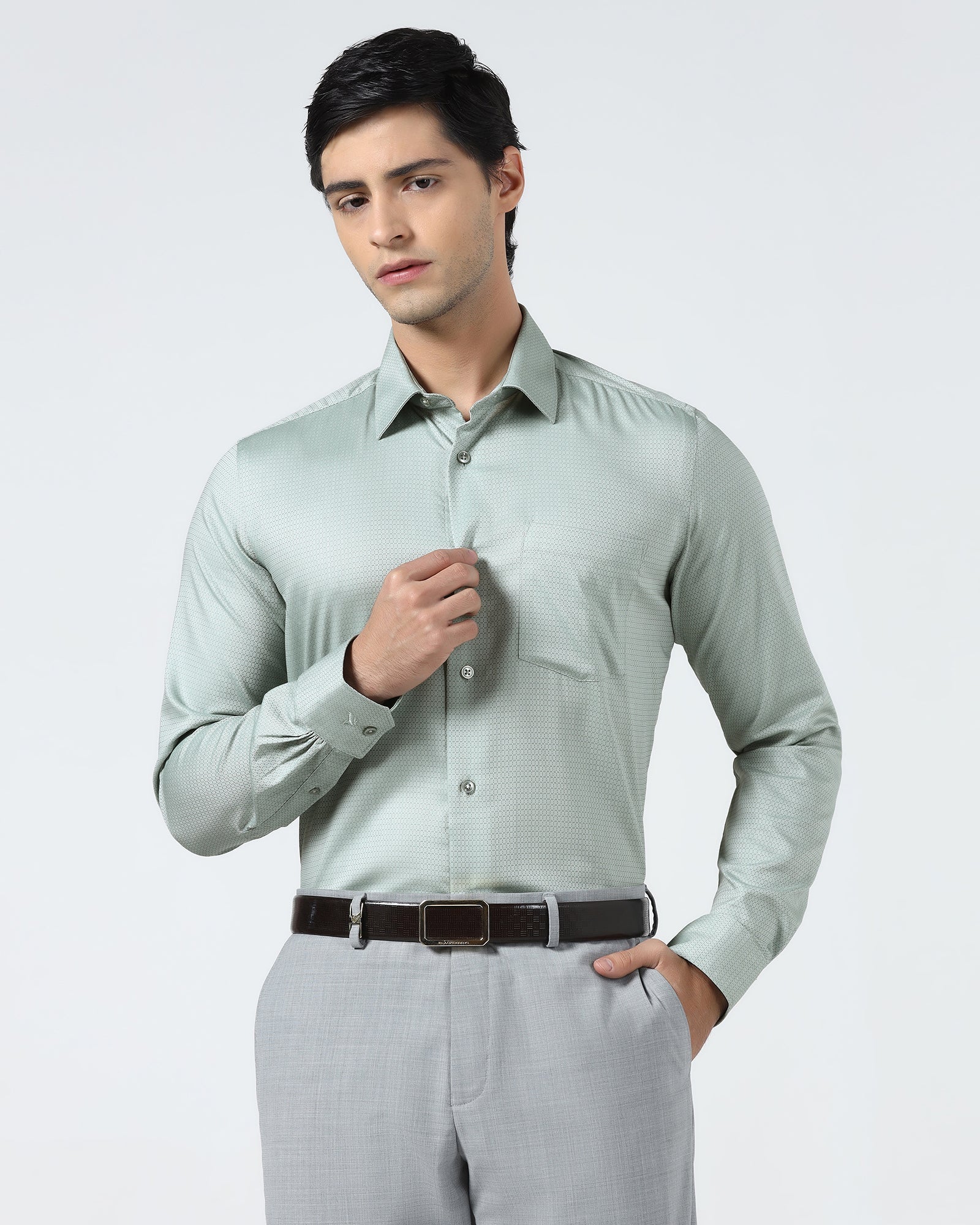 Mint Non Iron Textured Shirt - Emerald