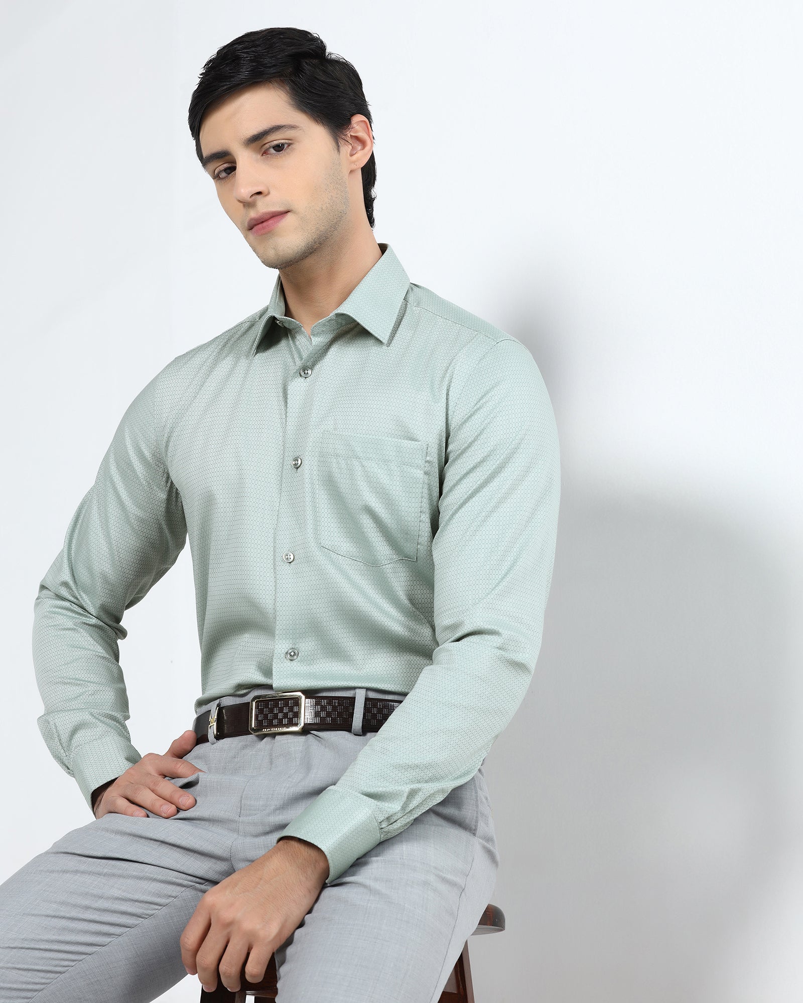 Mint Non Iron Textured Shirt - Emerald