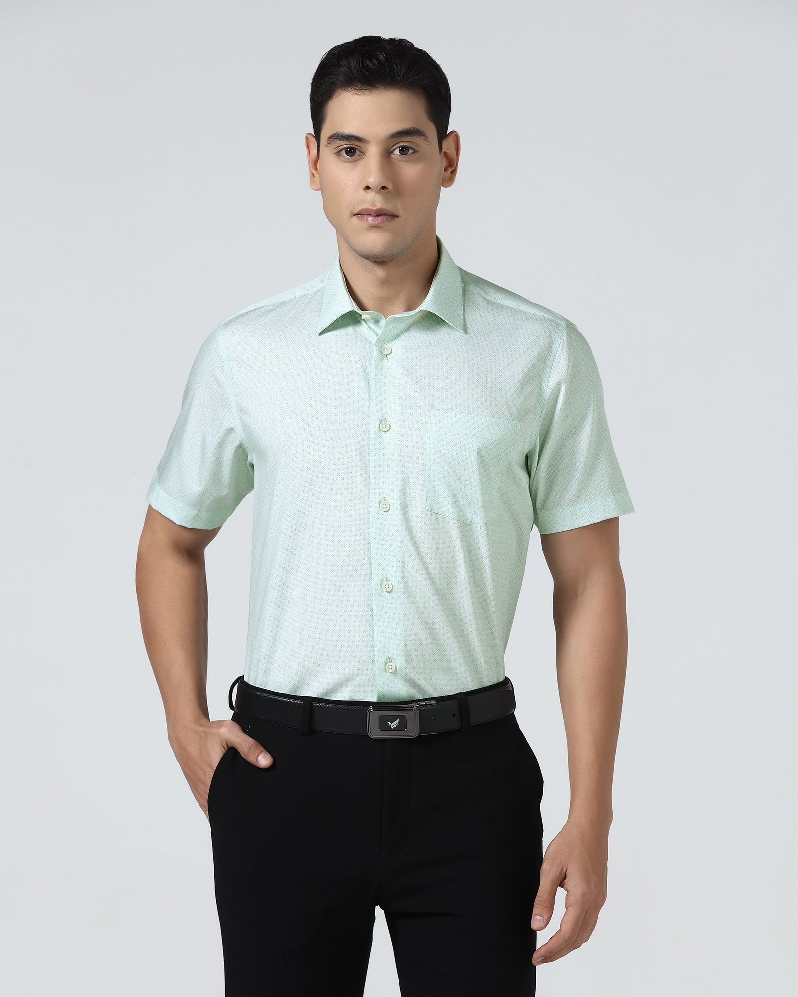 Mint Half Sleeve Printed Shirt - Cube