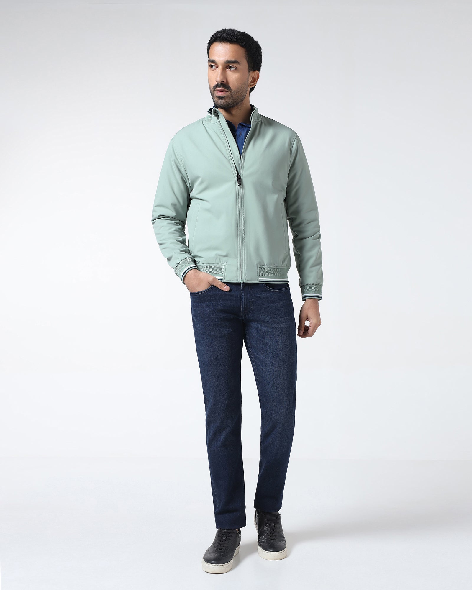 Mint Solid Zipper Jacket - Dornell
