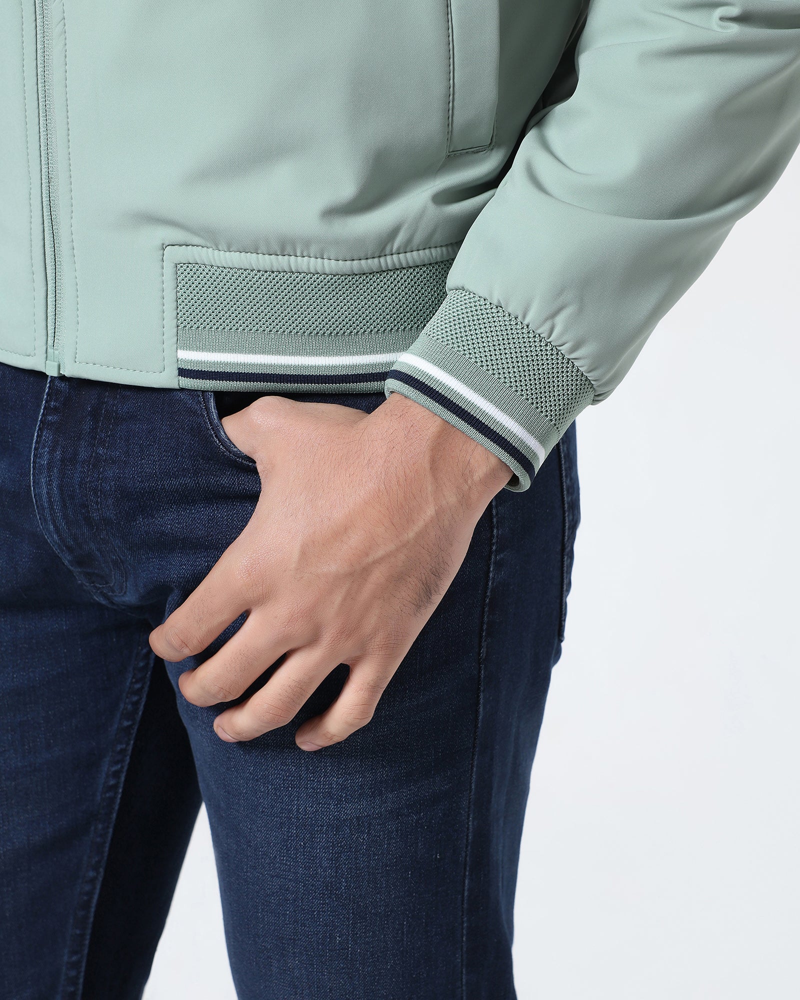 Mint Solid Zipper Jacket - Dornell