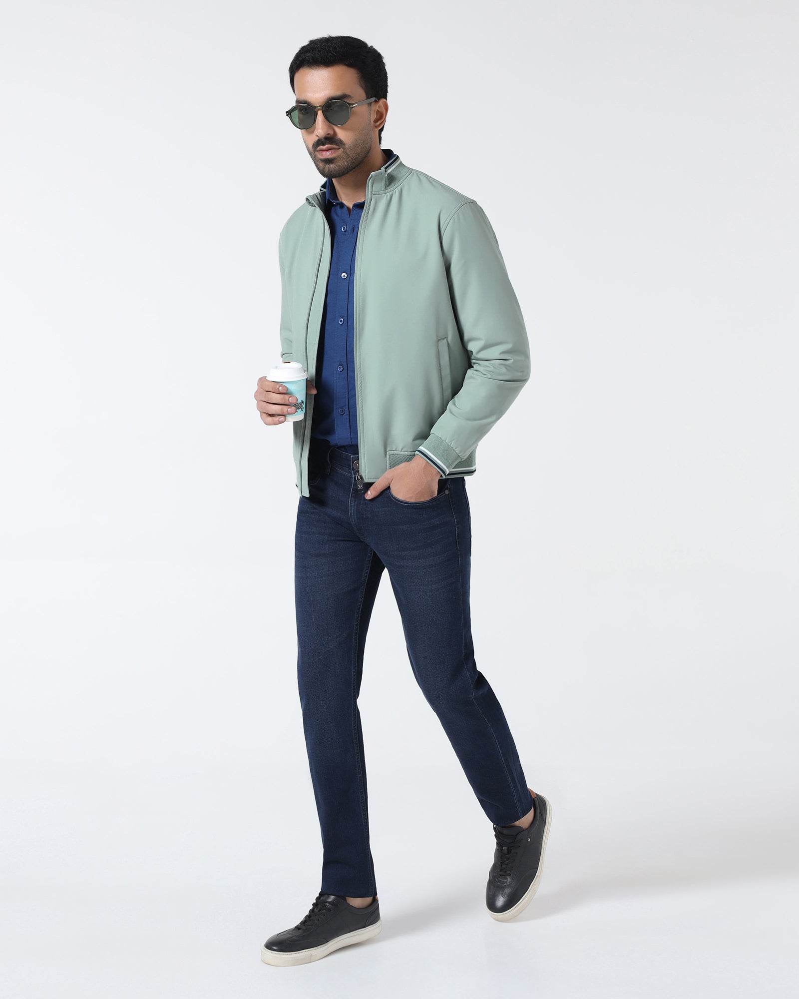 Mint Solid Zipper Jacket - Dornell