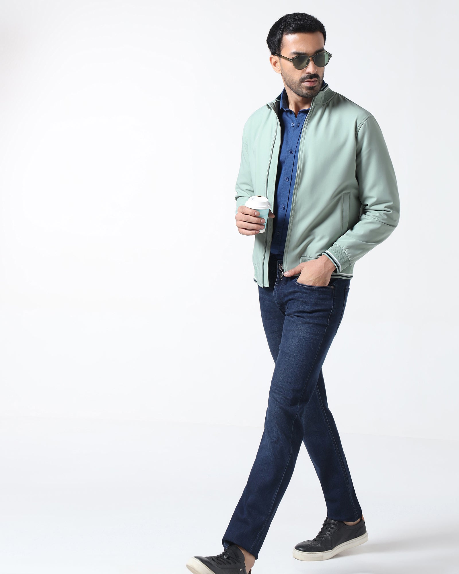 Mint Solid Zipper Jacket - Dornell