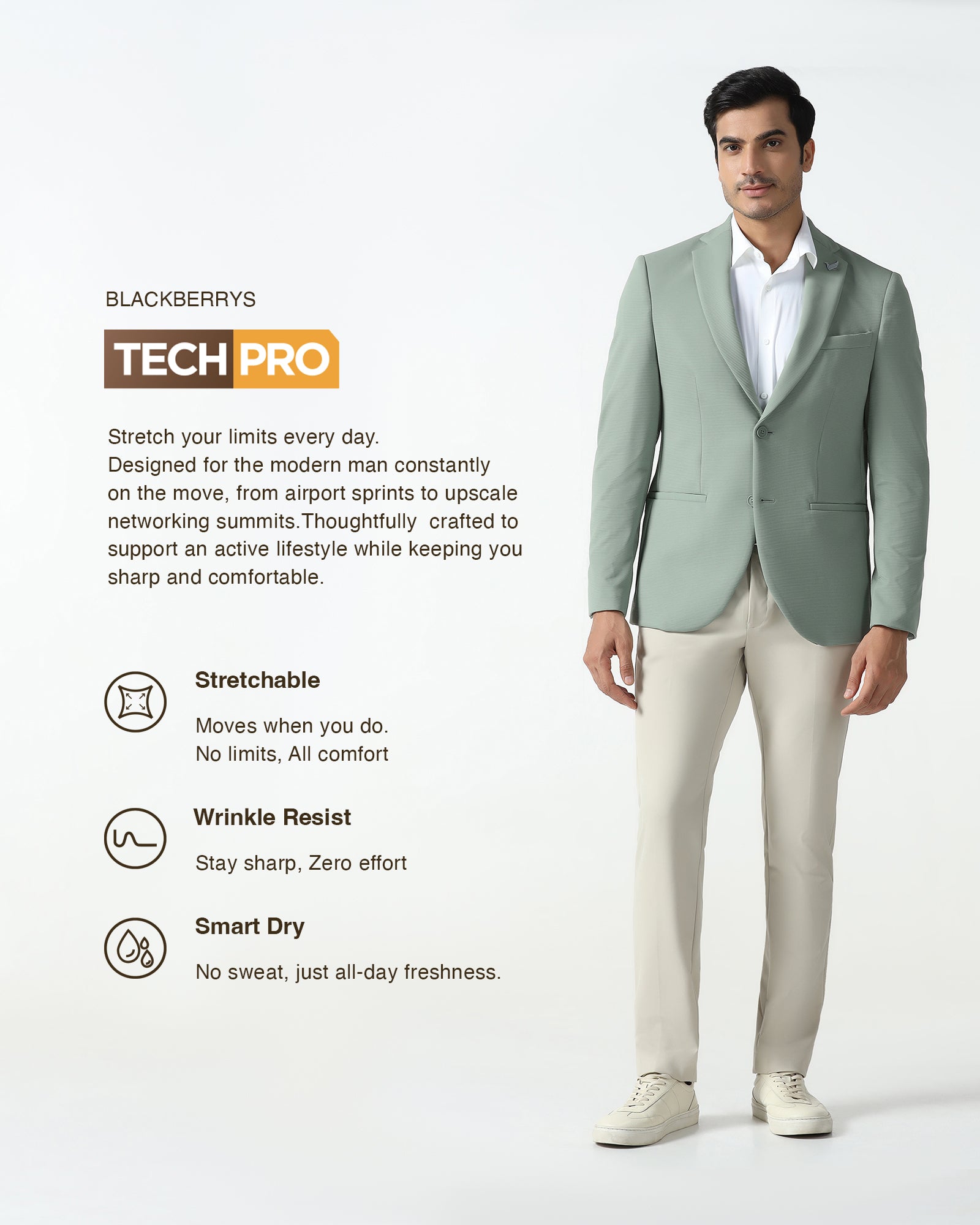Mint TechPro Stripe Blazer - Fiesta
