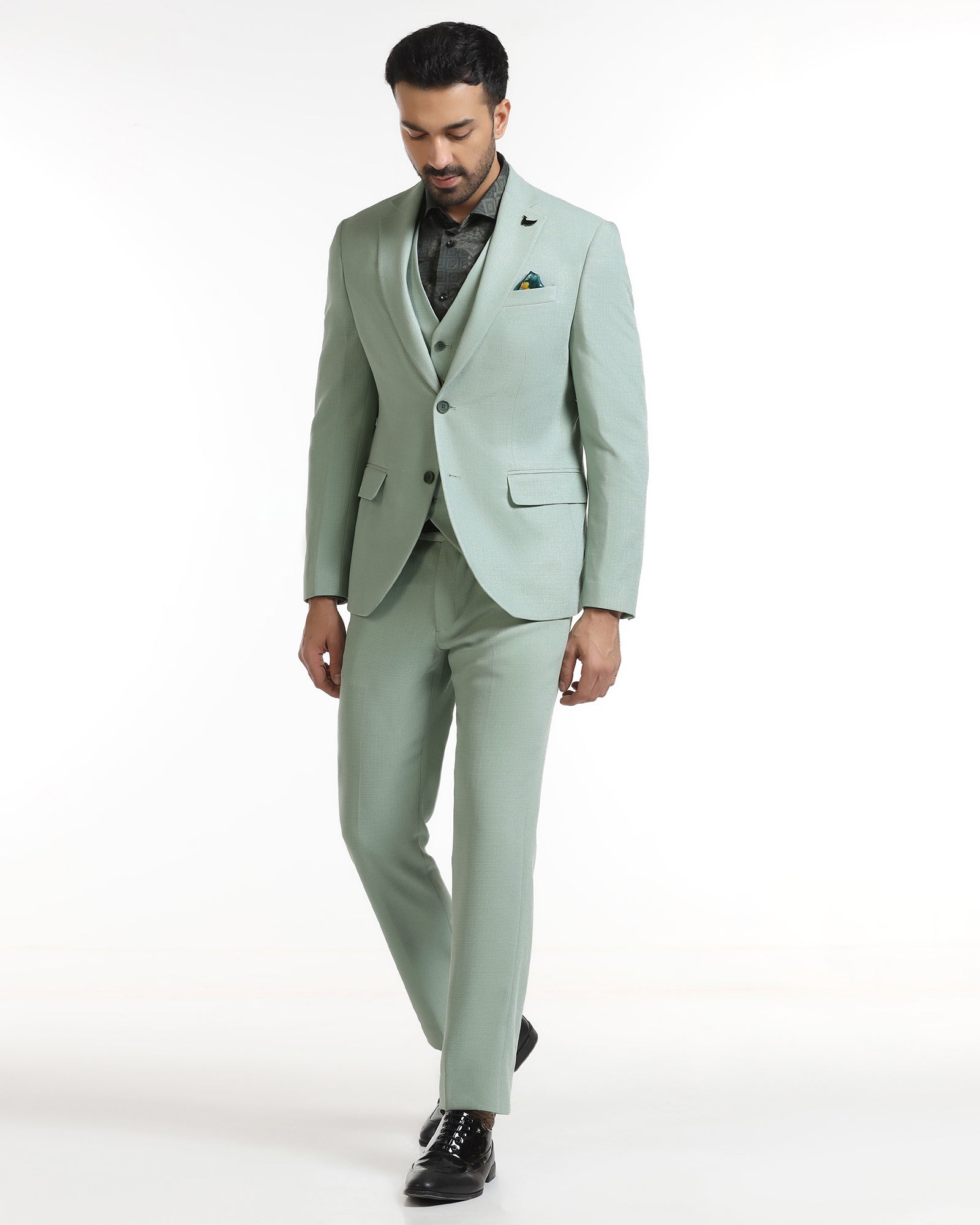 Mint Three Piece Textured Suit - Rotex