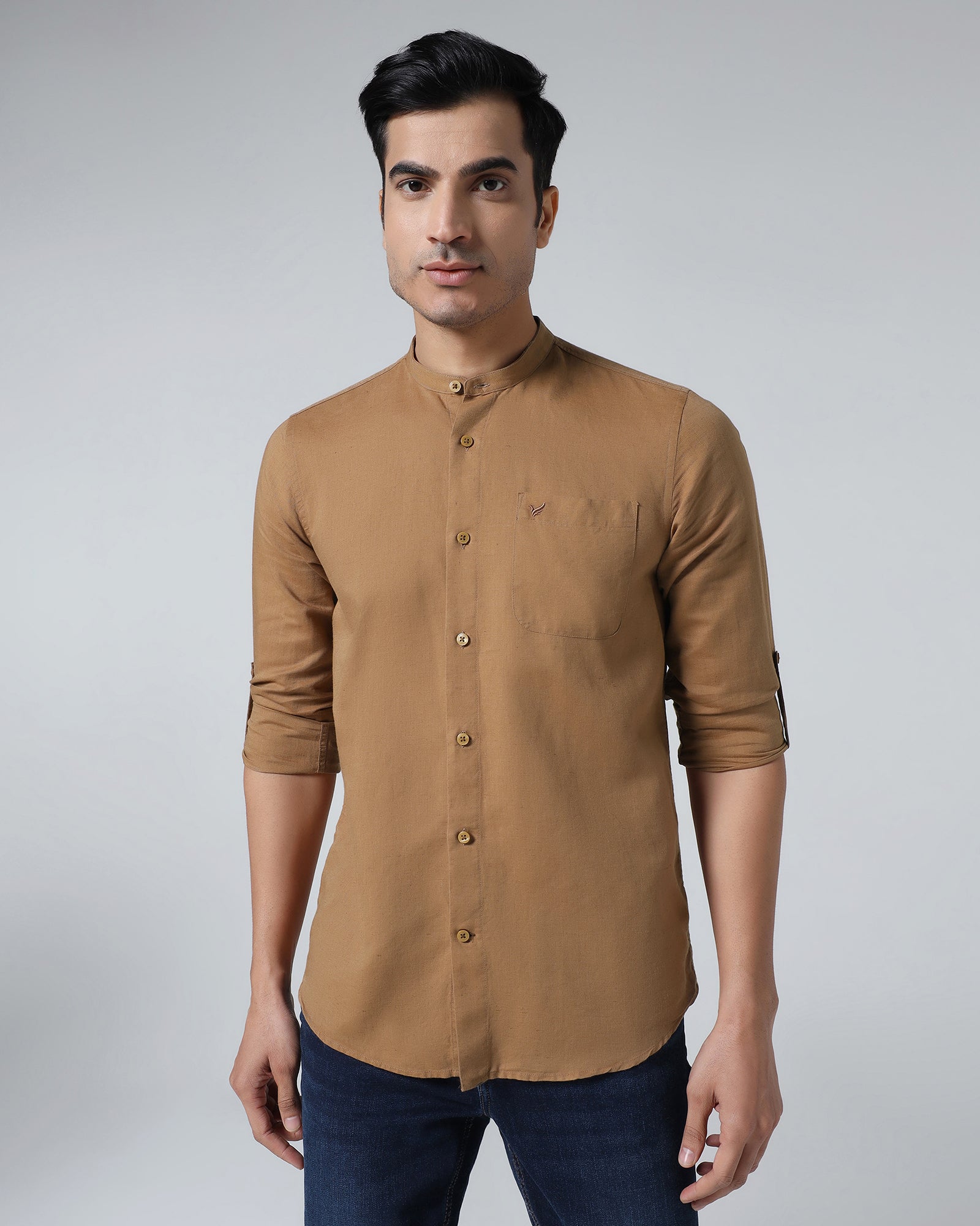 Mustard Linen Solid Shirt - Cleo