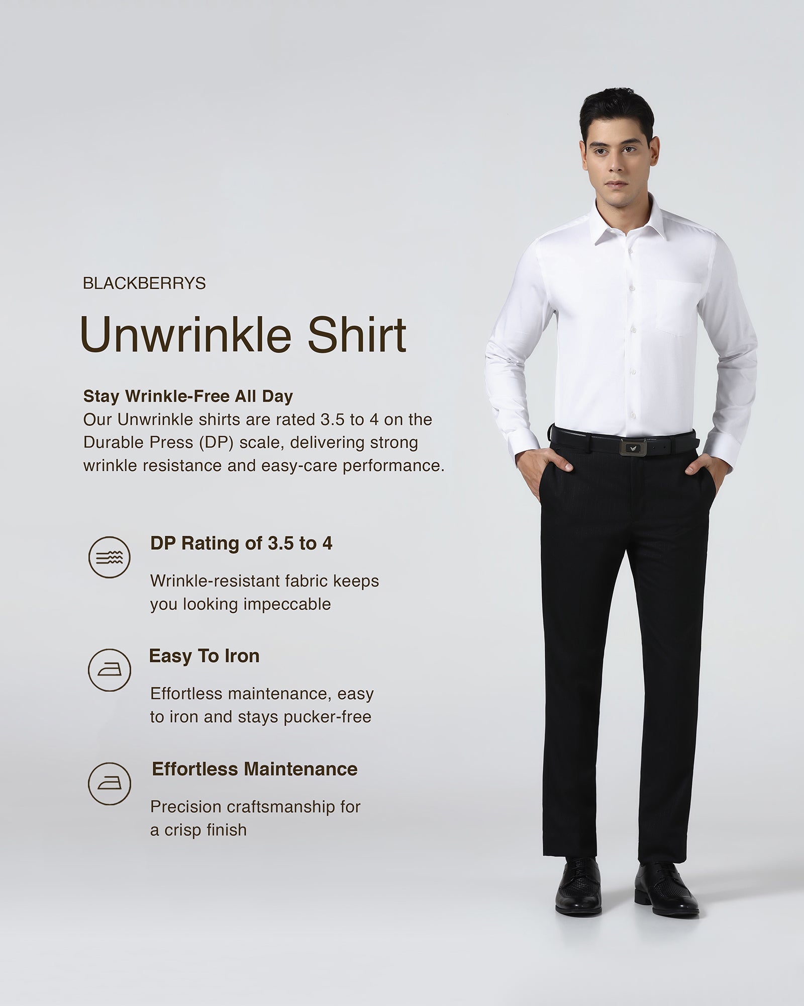 White Unwrinkle Solid Shirt - Sailor