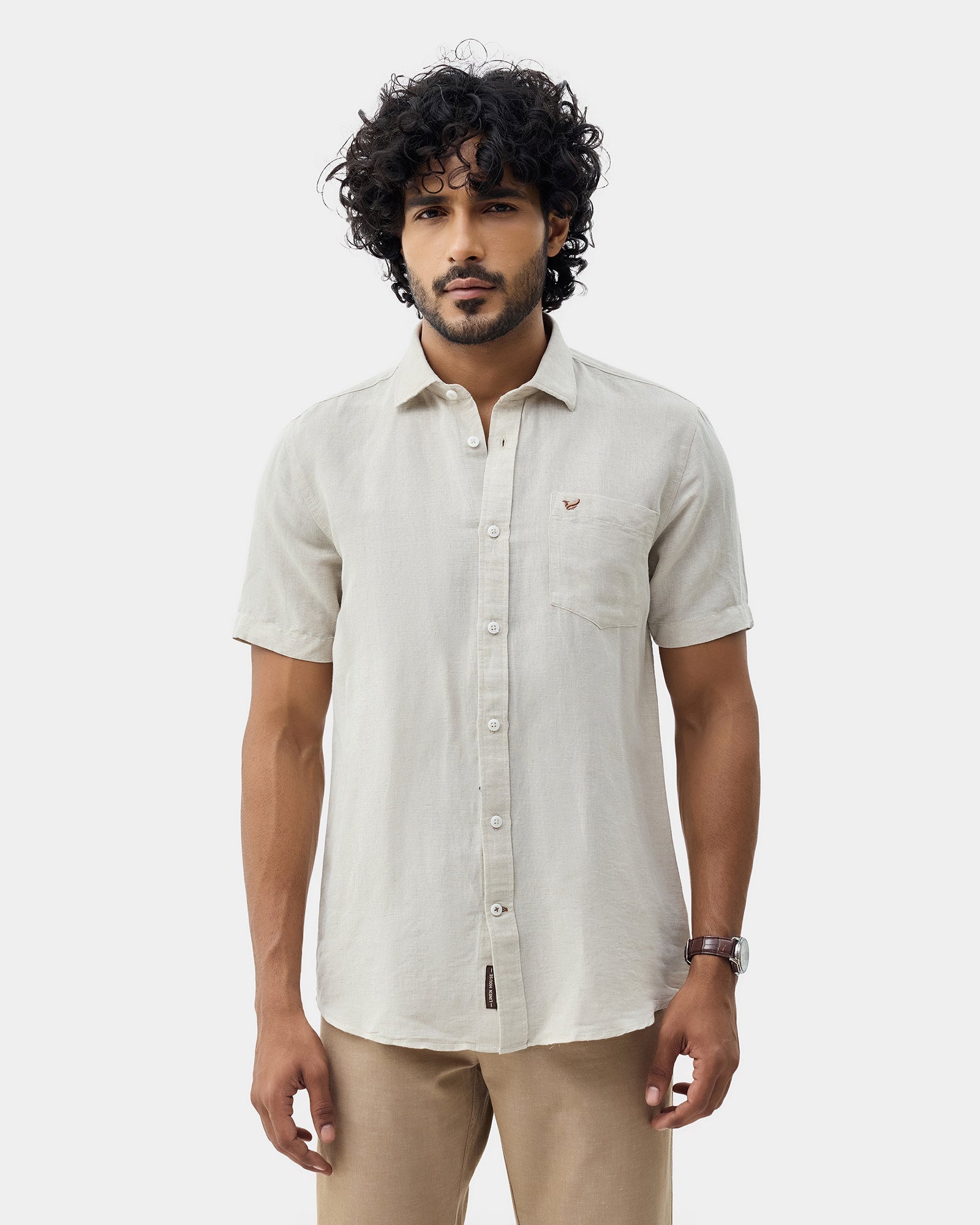 Natural Half Sleeve Linen Solid Shirt - Cleo