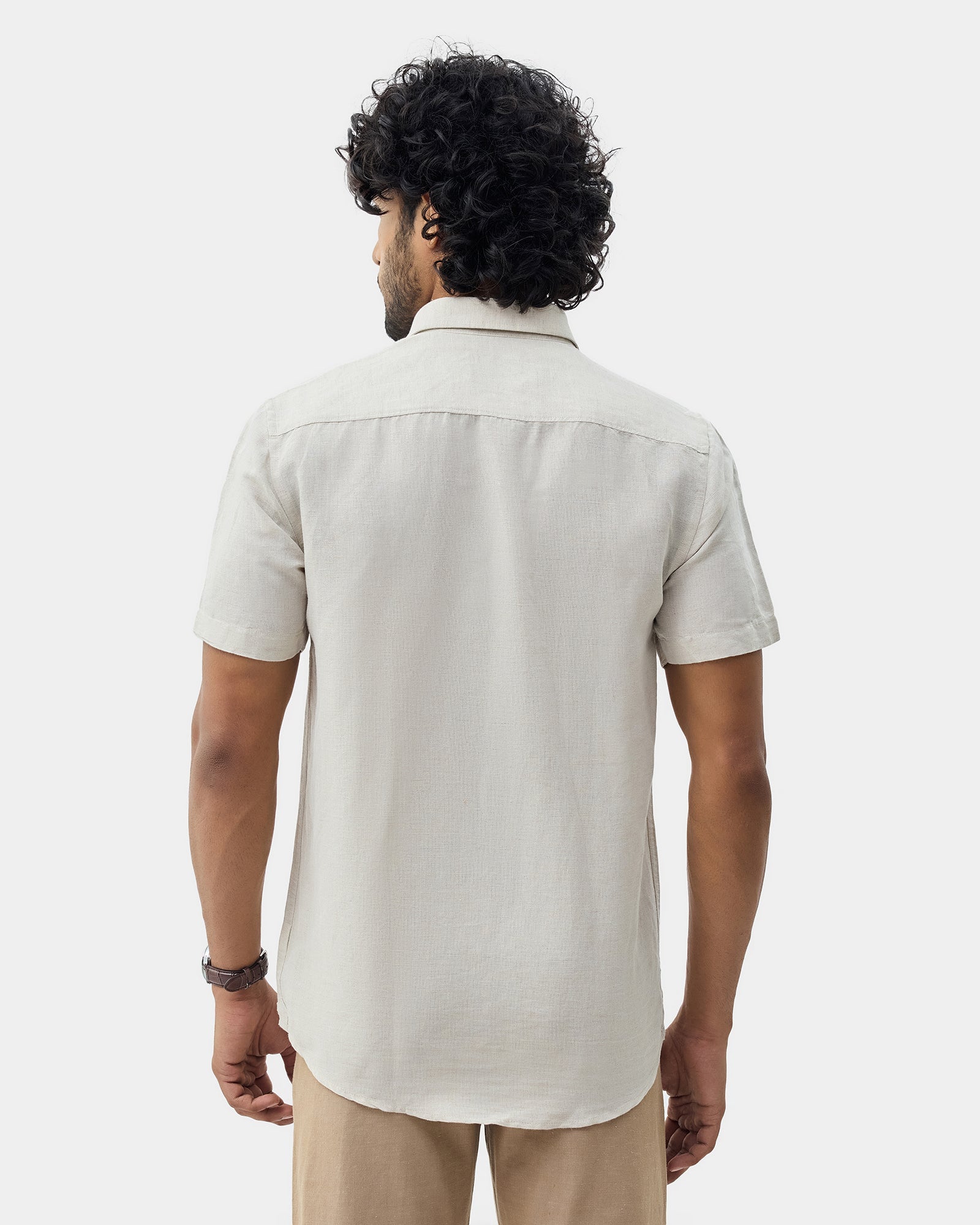 Natural Half Sleeve Linen Solid Shirt - Cleo