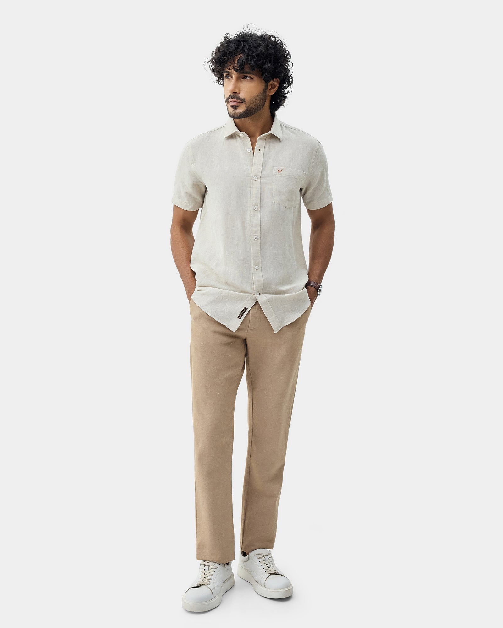 Natural Half Sleeve Linen Solid Shirt - Cleo