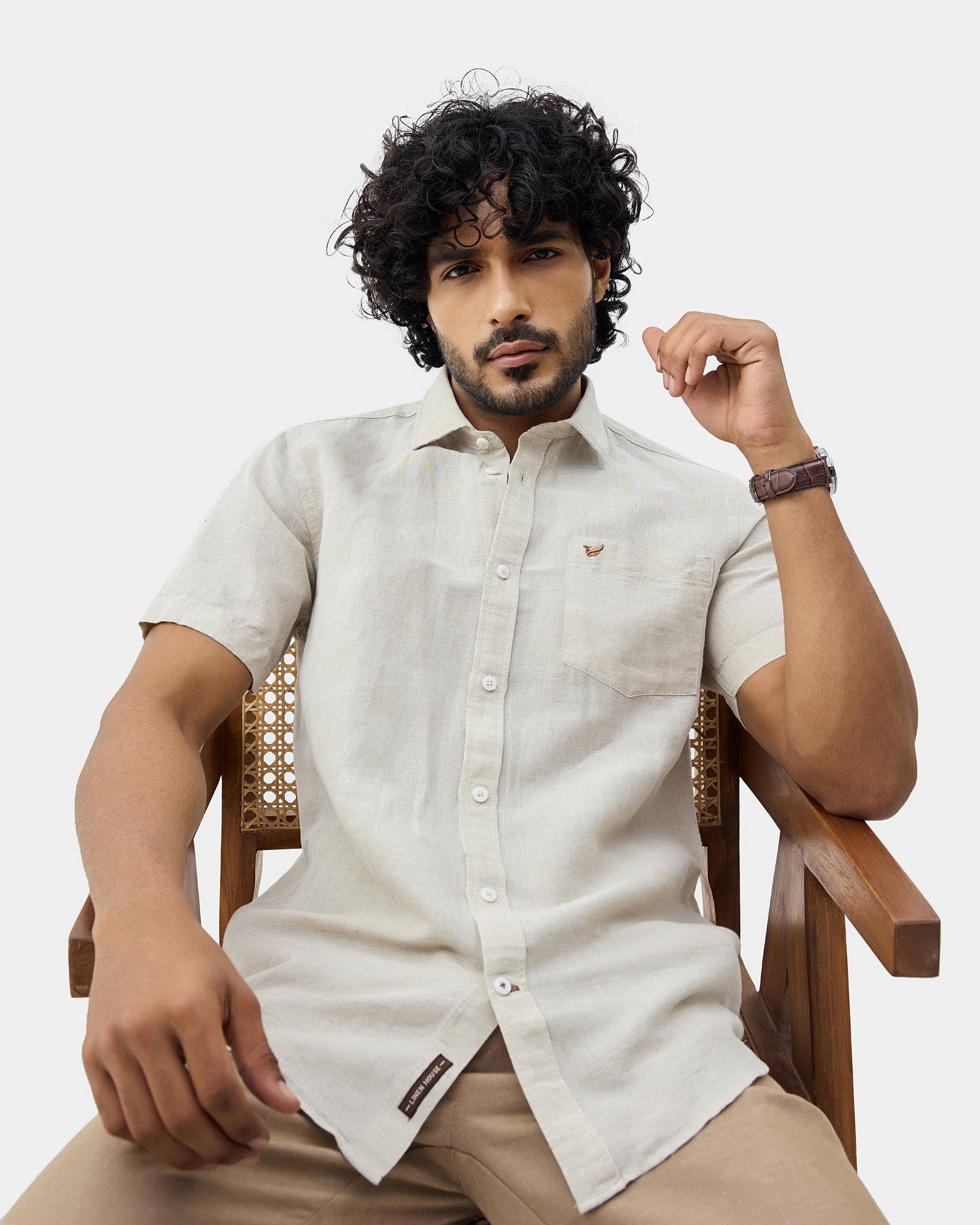 Natural Half Sleeve Linen Solid Shirt - Cleo
