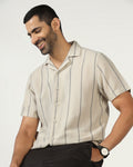 Natural Half Sleeve Linen Stripe Shirt - Ramiro