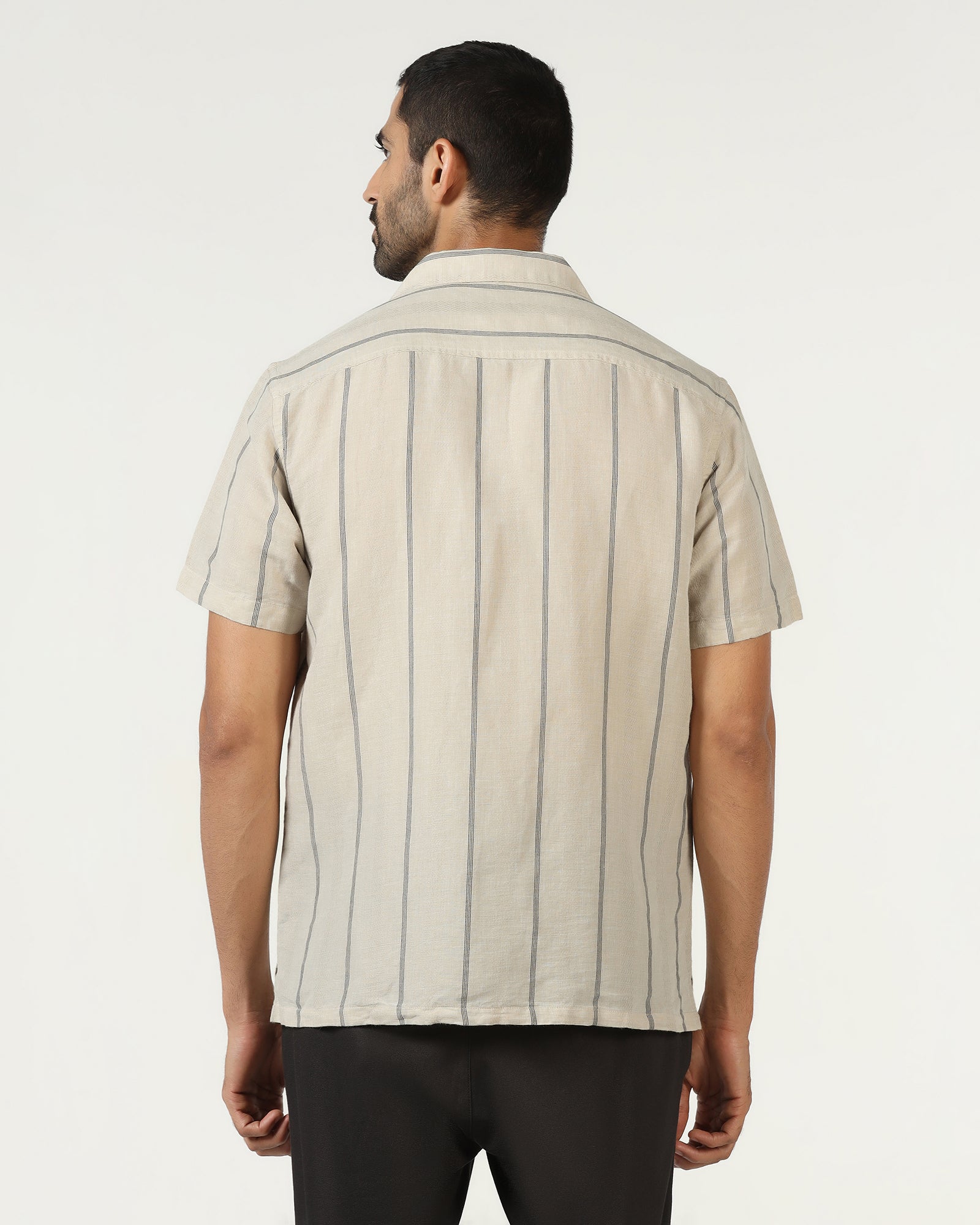 Natural Half Sleeve Linen Stripe Shirt - Ramiro