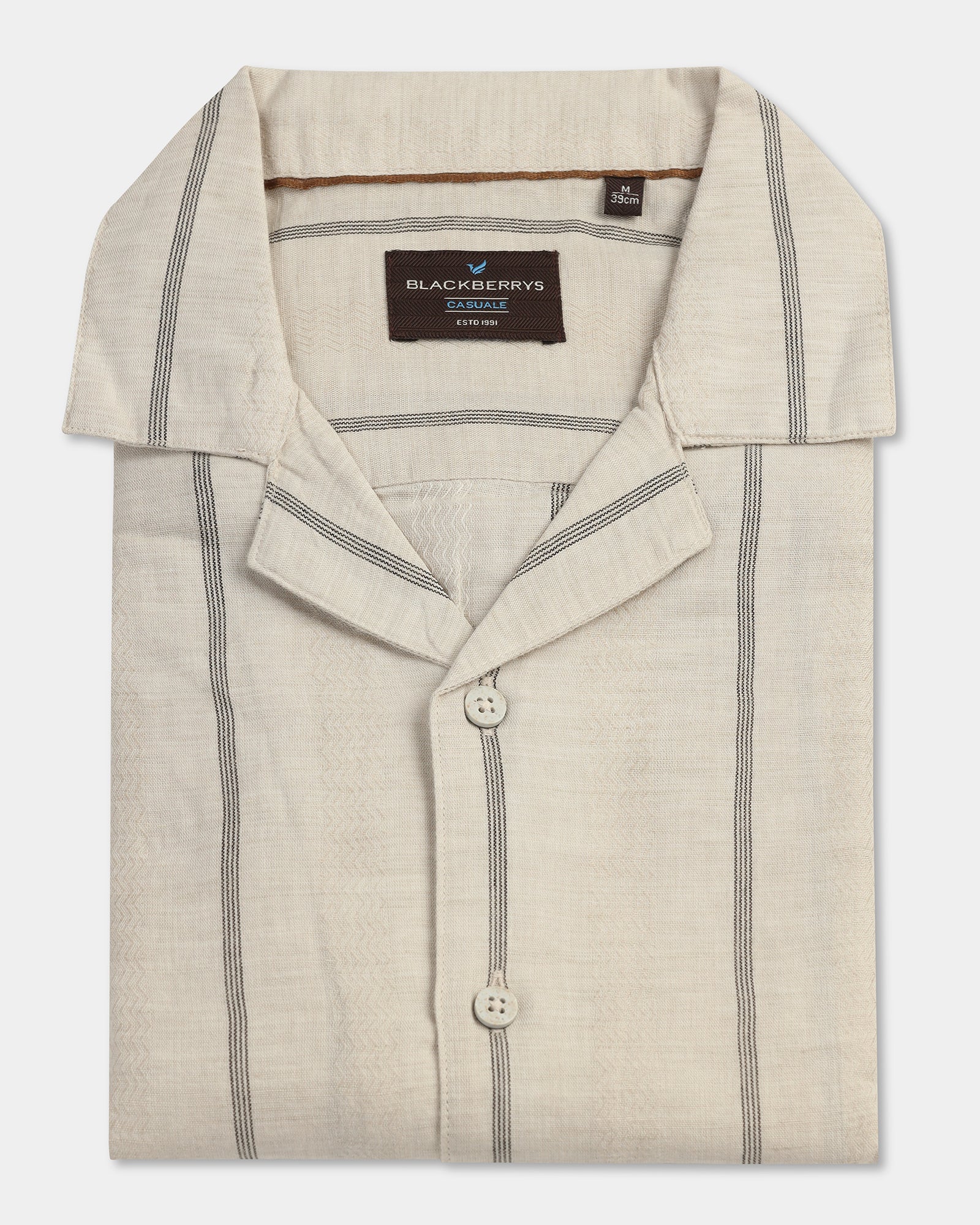 Natural Half Sleeve Linen Stripe Shirt - Ramiro
