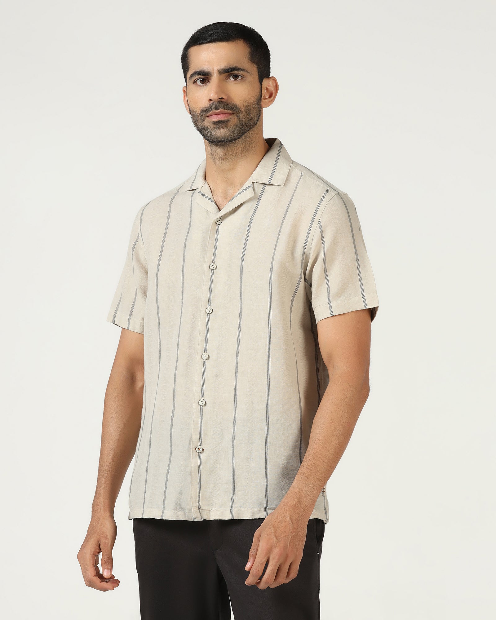 Natural Half Sleeve Linen Stripe Shirt - Ramiro