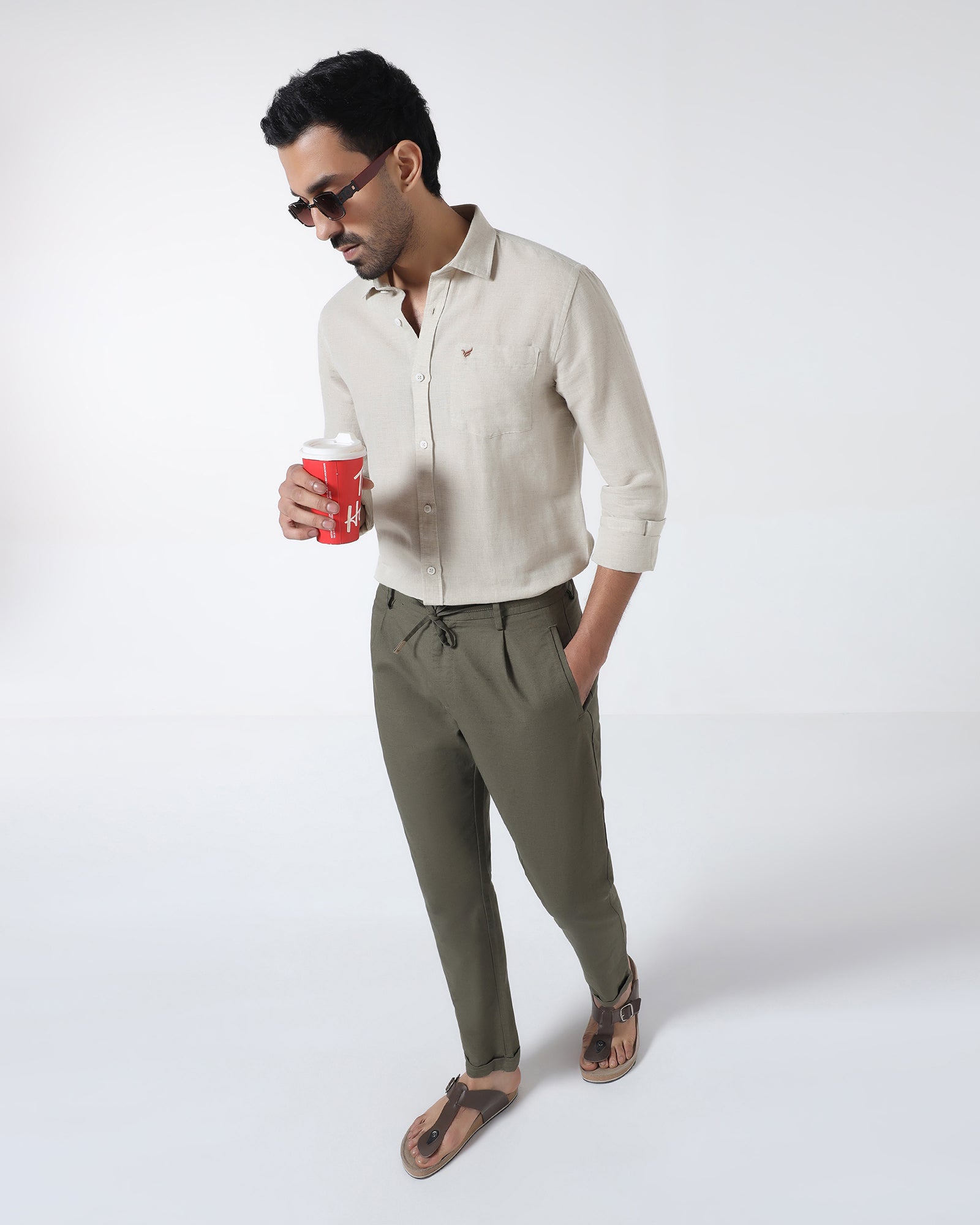 Natural Linen Solid Shirt - Cleo