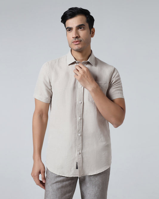 Natural Half Sleeve Linen Solid Shirt - Cleo