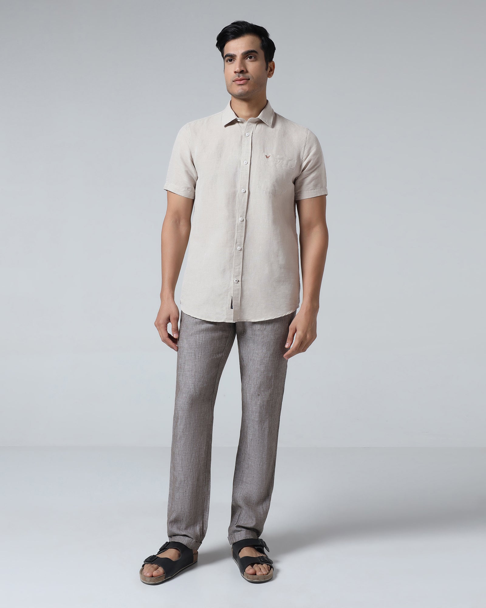 Natural Half Sleeve Linen Solid Shirt - Cleo