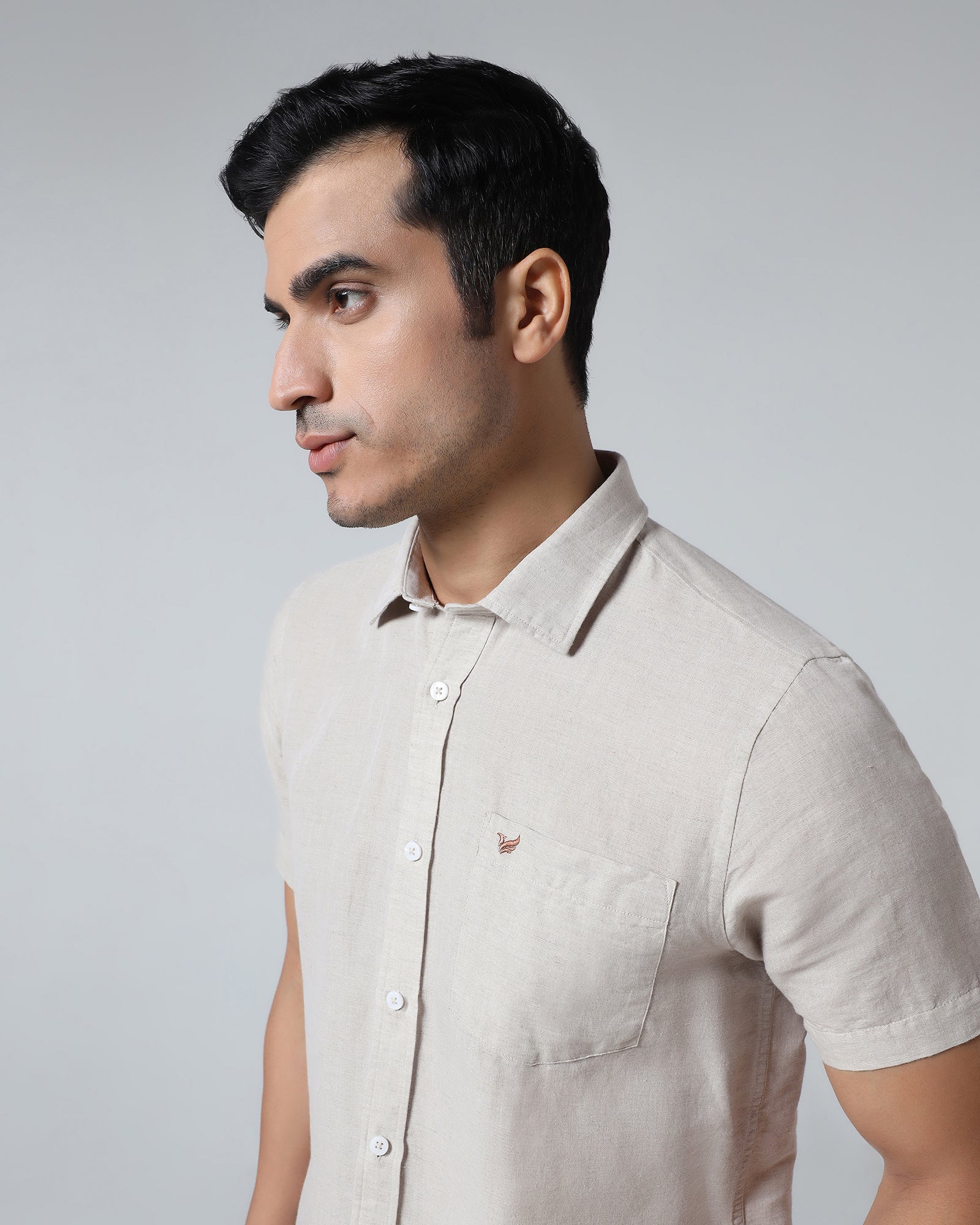 Natural Half Sleeve Linen Solid Shirt - Cleo