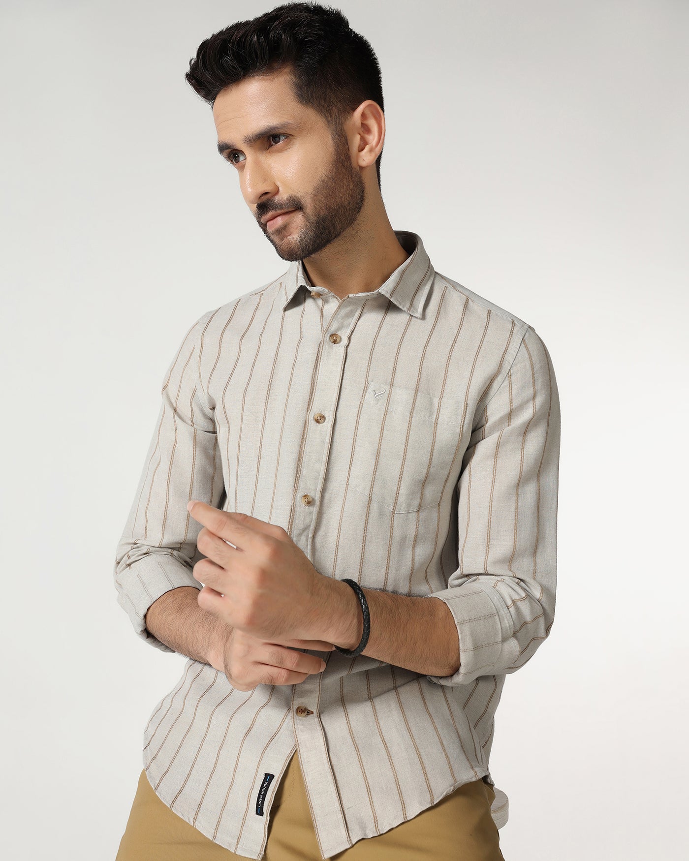 Buy Natural Linen Stripe Shirt From Raydon Collection Online