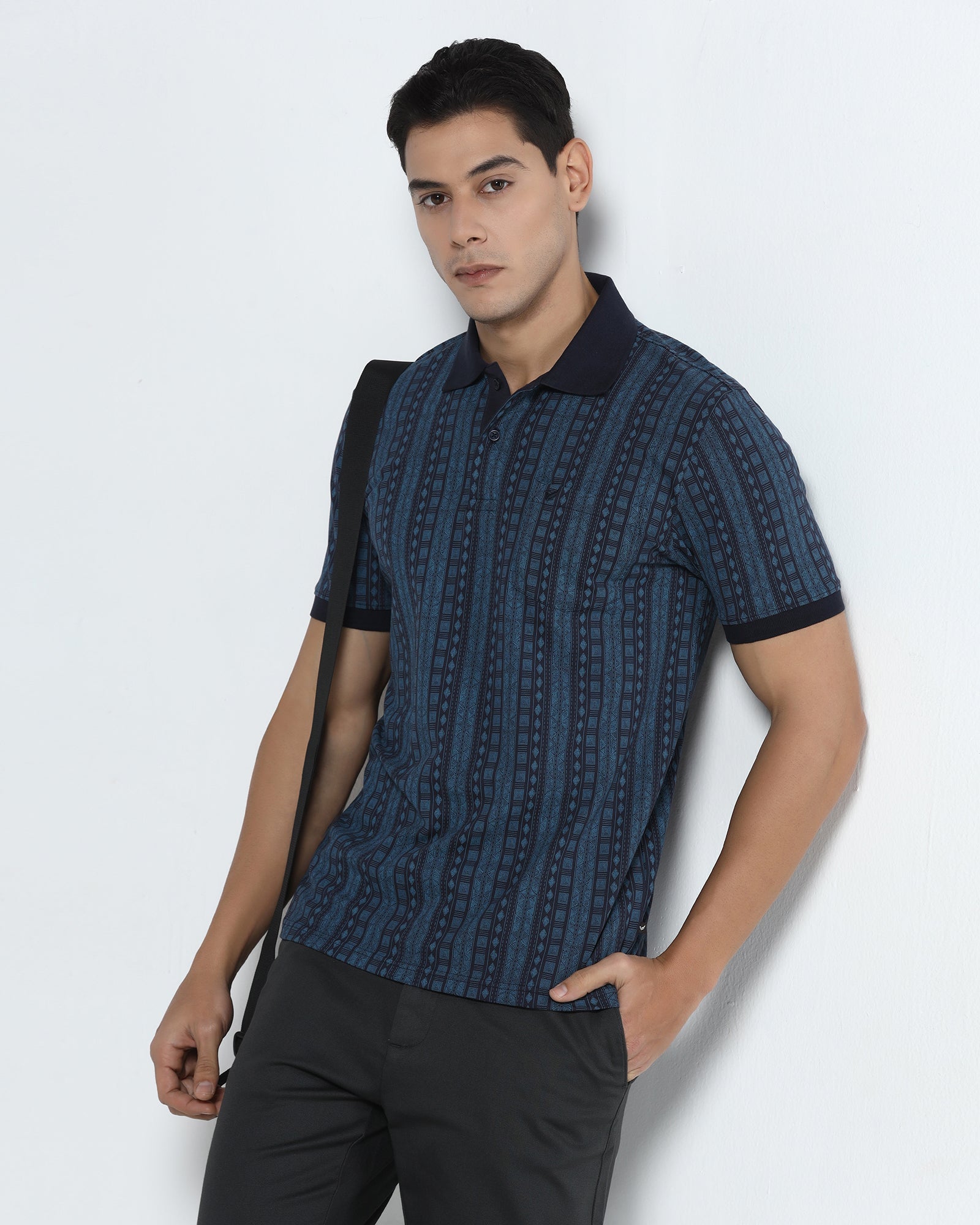 Navy Printed Polo - Bogum