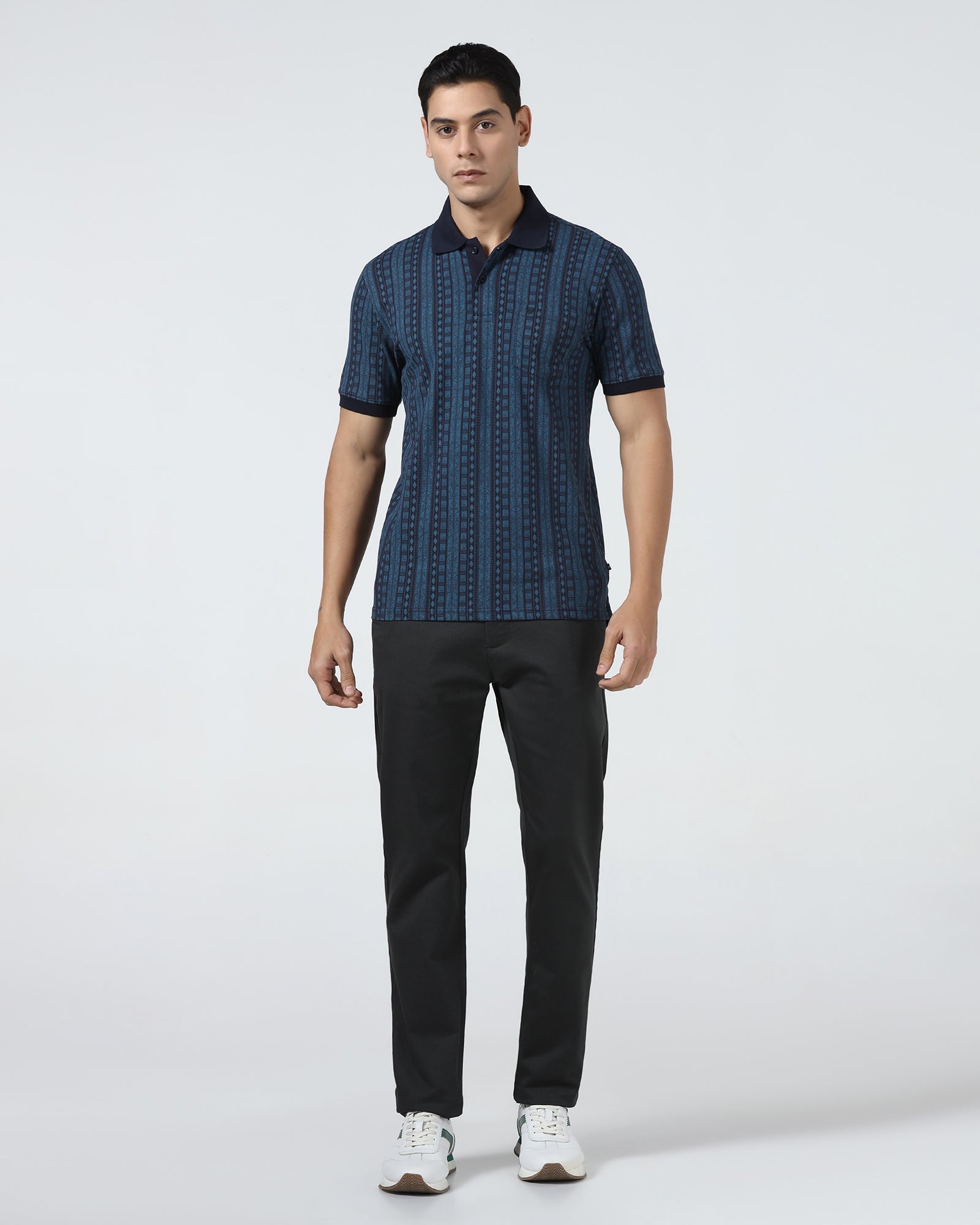 Navy Printed Polo - Bogum