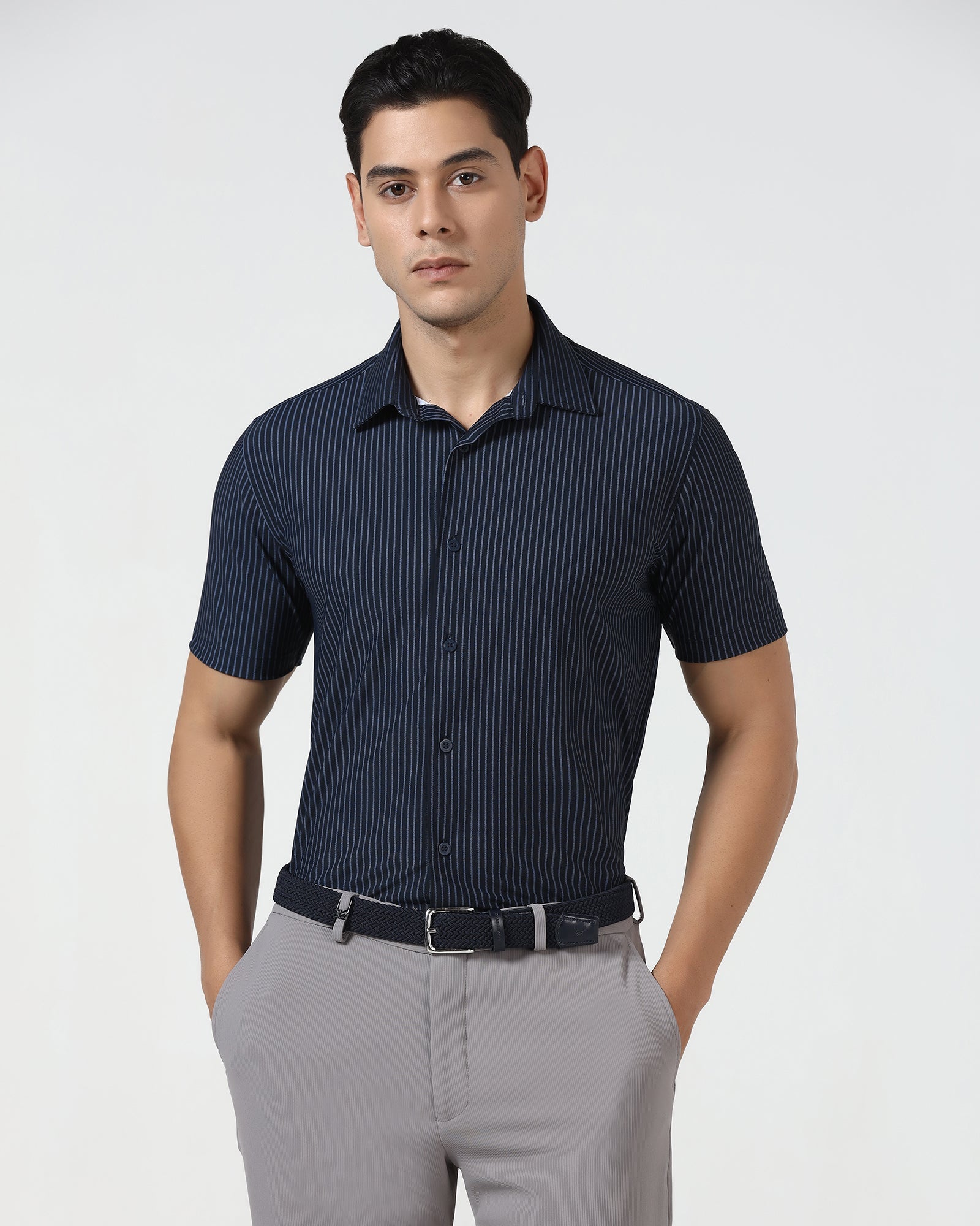 Navy Half Sleeve TechPro Stripe Shirt - Inertia