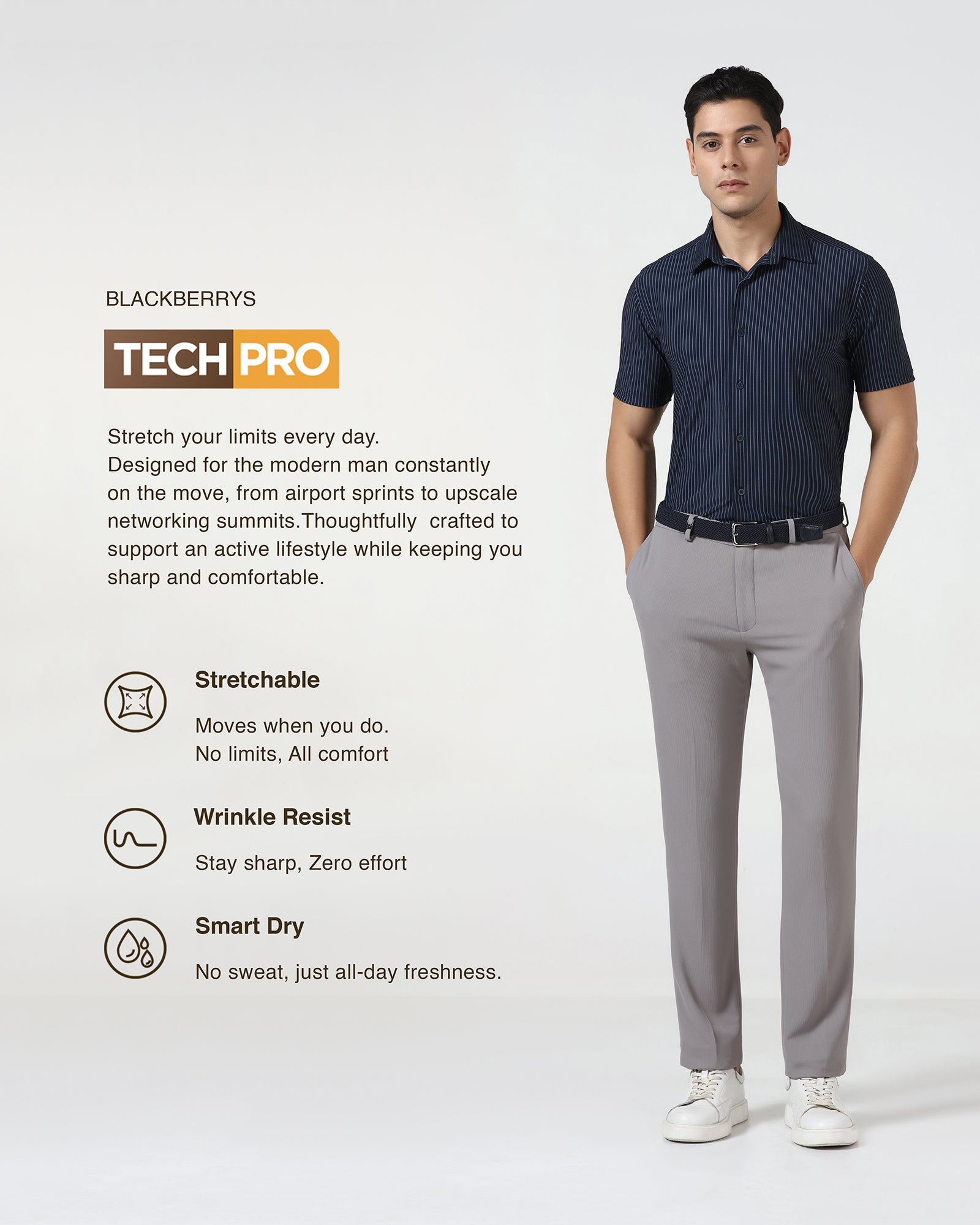 Navy Half Sleeve TechPro Stripe Shirt - Inertia