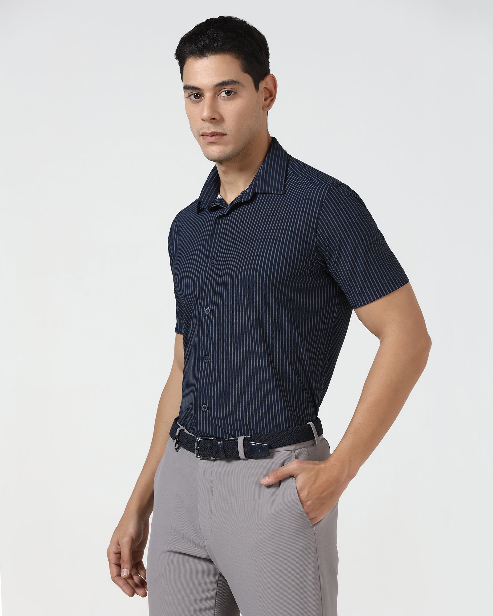 Navy Half Sleeve TechPro Stripe Shirt - Inertia