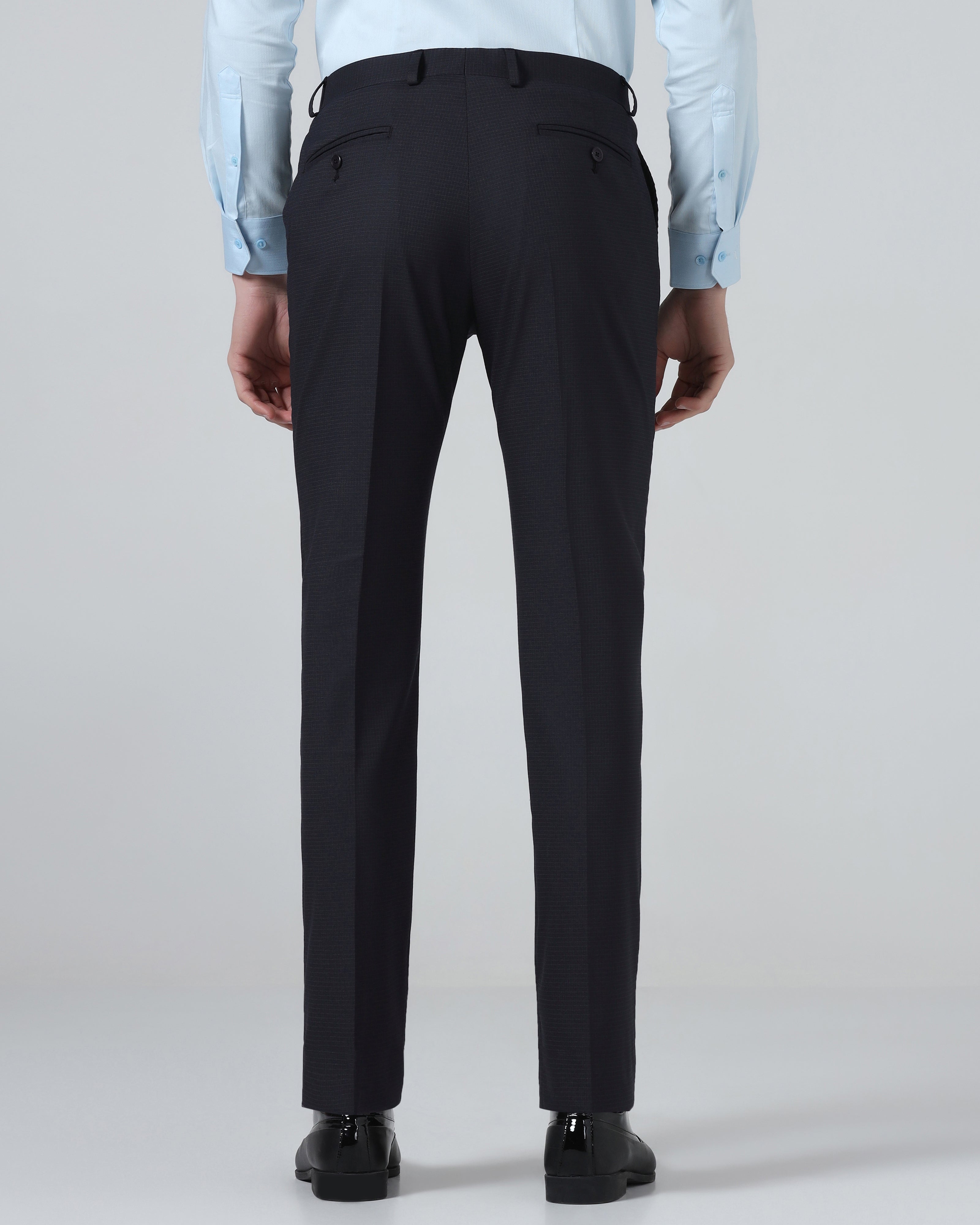 Navy Check Trouser - Flexi Rich