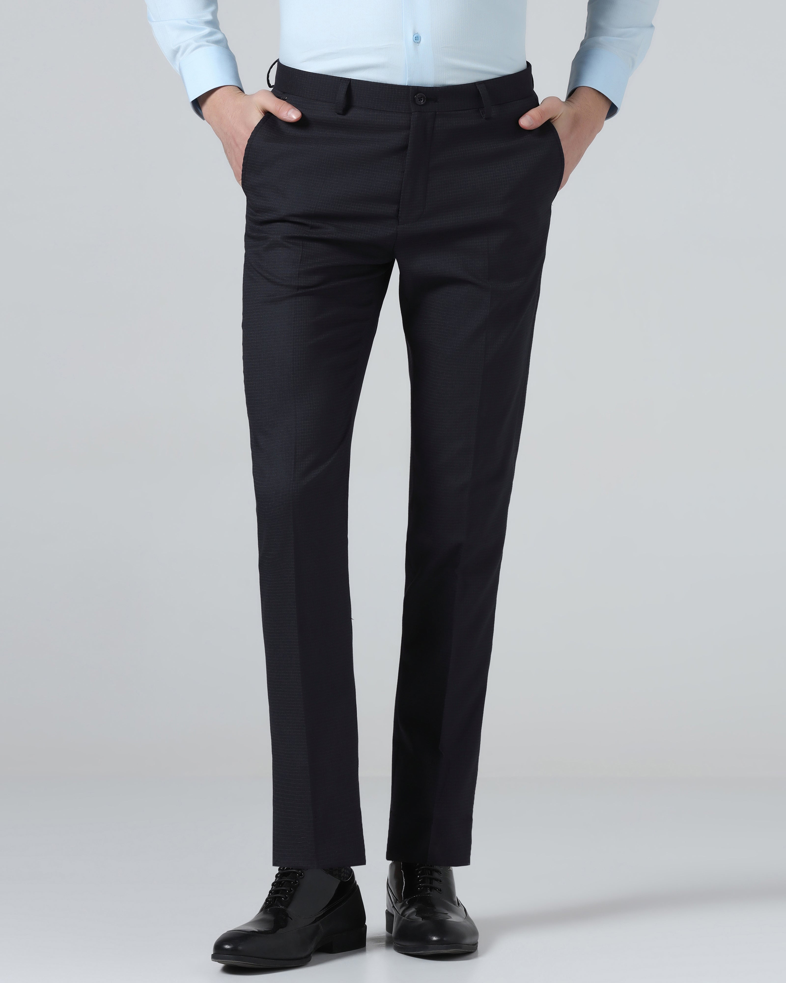 Navy Check Trouser - Flexi Rich