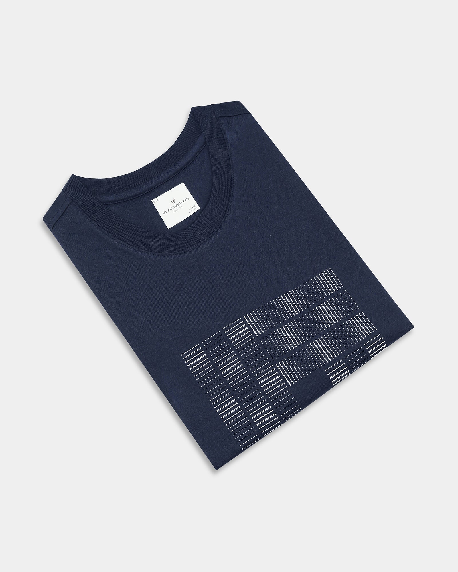 Navy Crew Neck Printed T-Shirt - Donbei