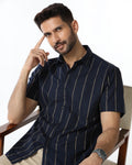 Navy Half Sleeve Stripe Shirt - Huon