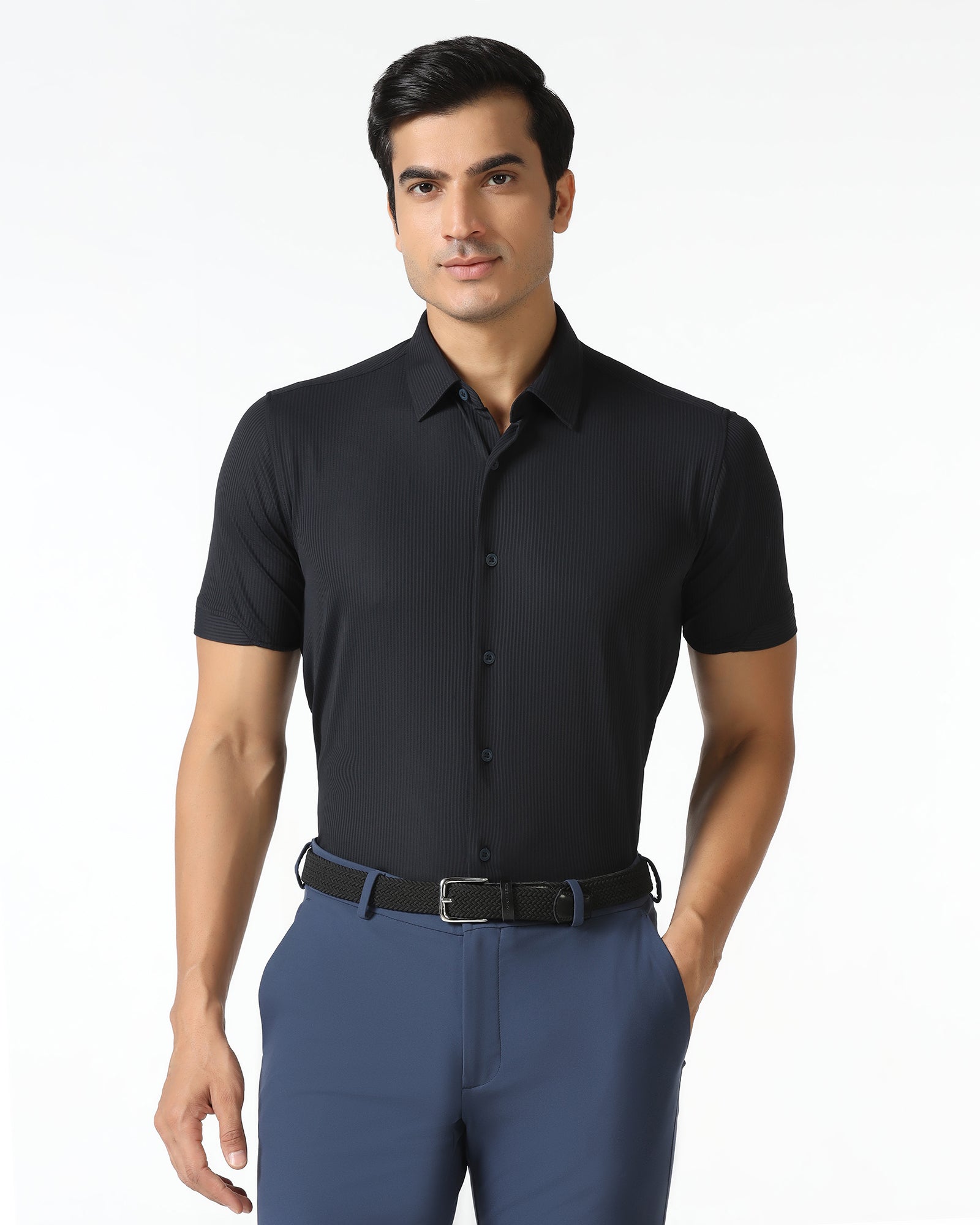 Navy Half Sleeve TechPro Stripe Shirt - Civil