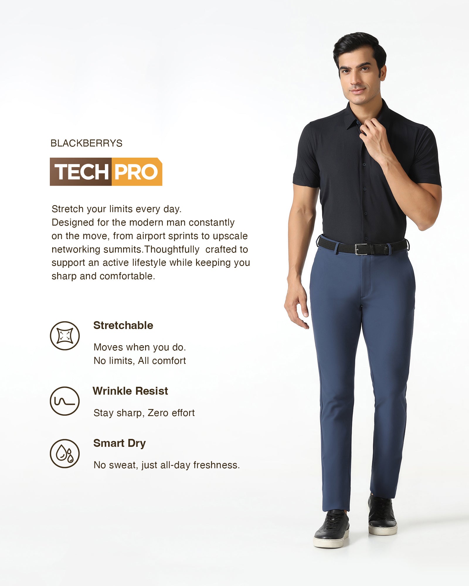 Navy Half Sleeve TechPro Stripe Shirt - Civil