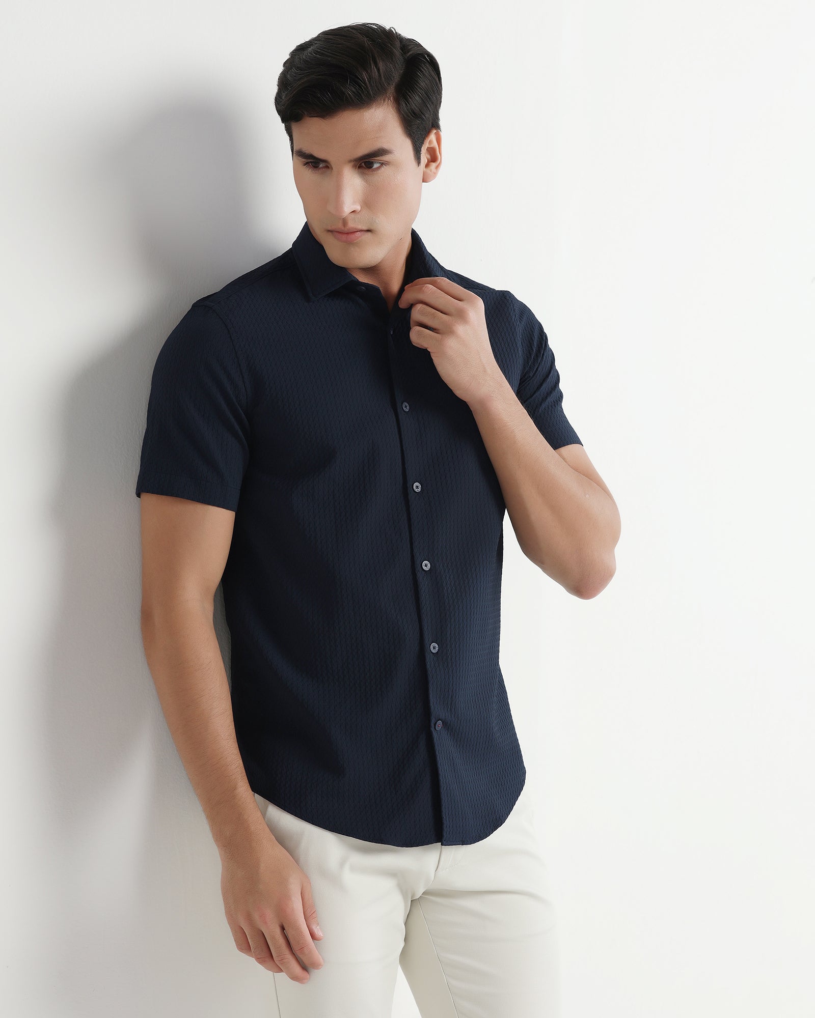 Navy Half Sleeve Textured Shirt - Kratos