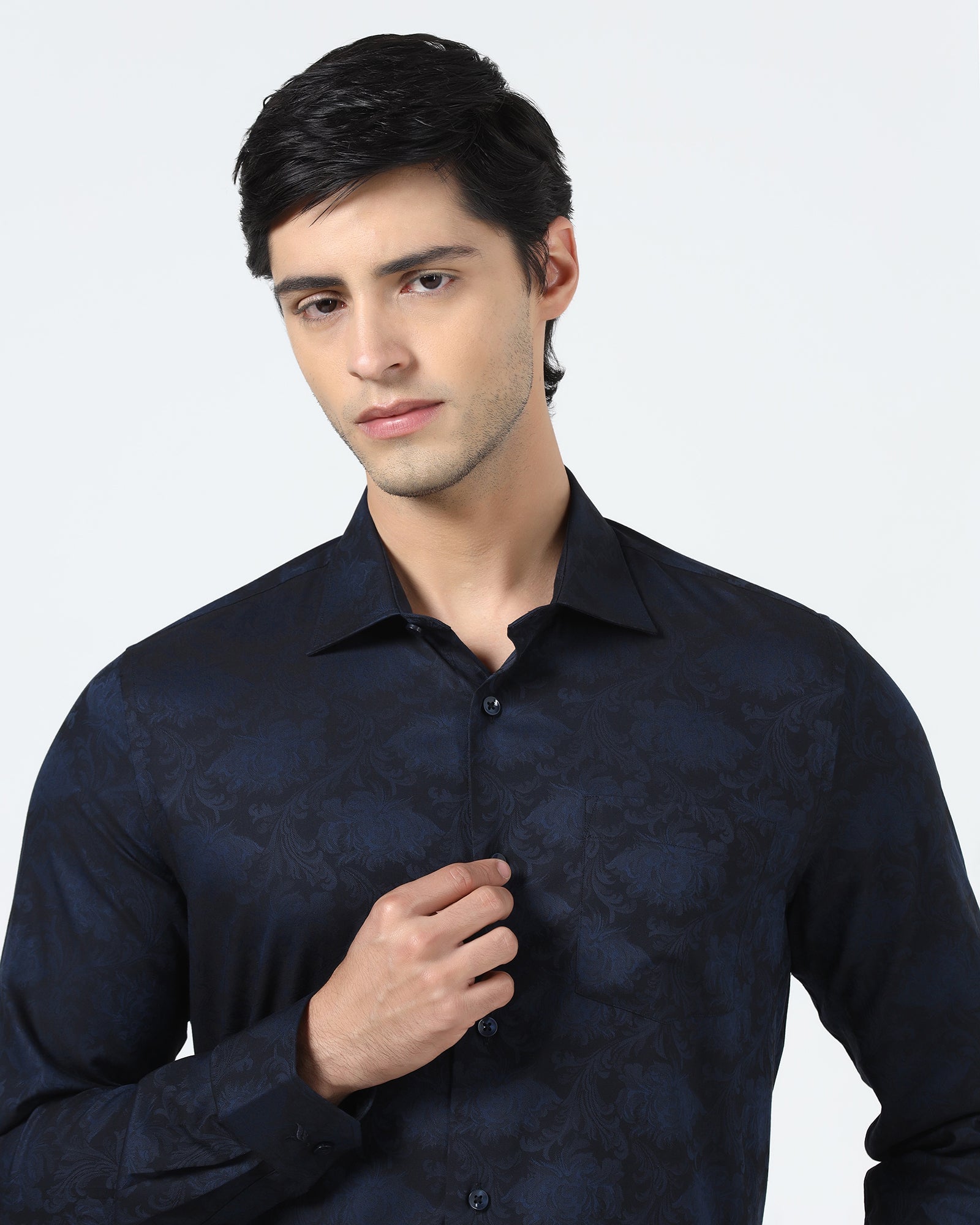 Navy Jacquard Shirt - Wasabi