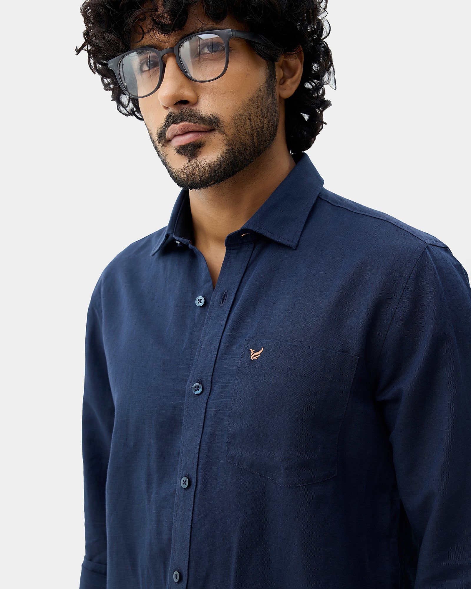 Navy Linen Solid Shirt - Cleo