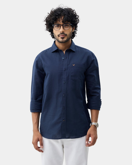Navy Linen Solid Shirt - Cleo