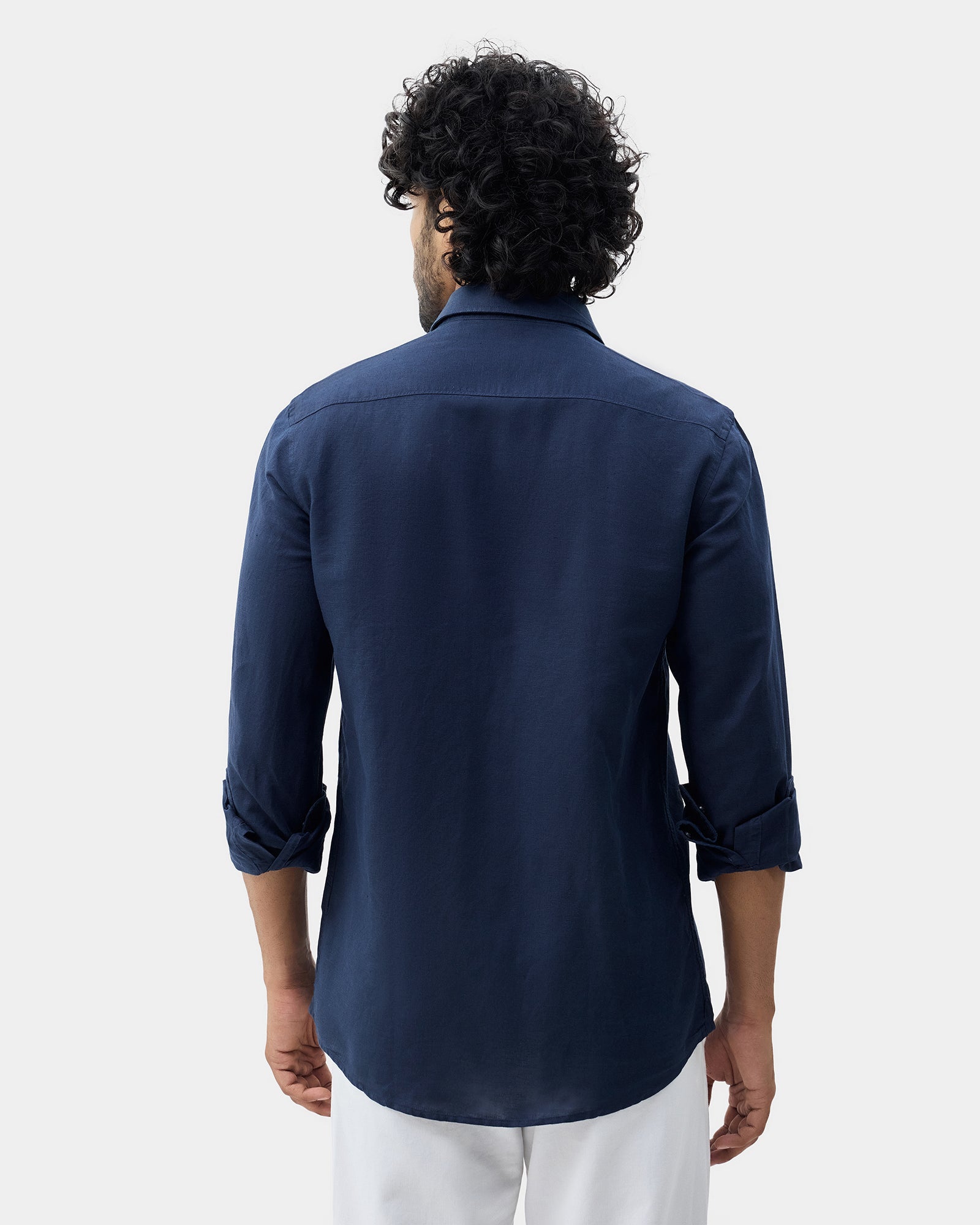 Navy Linen Solid Shirt - Cleo